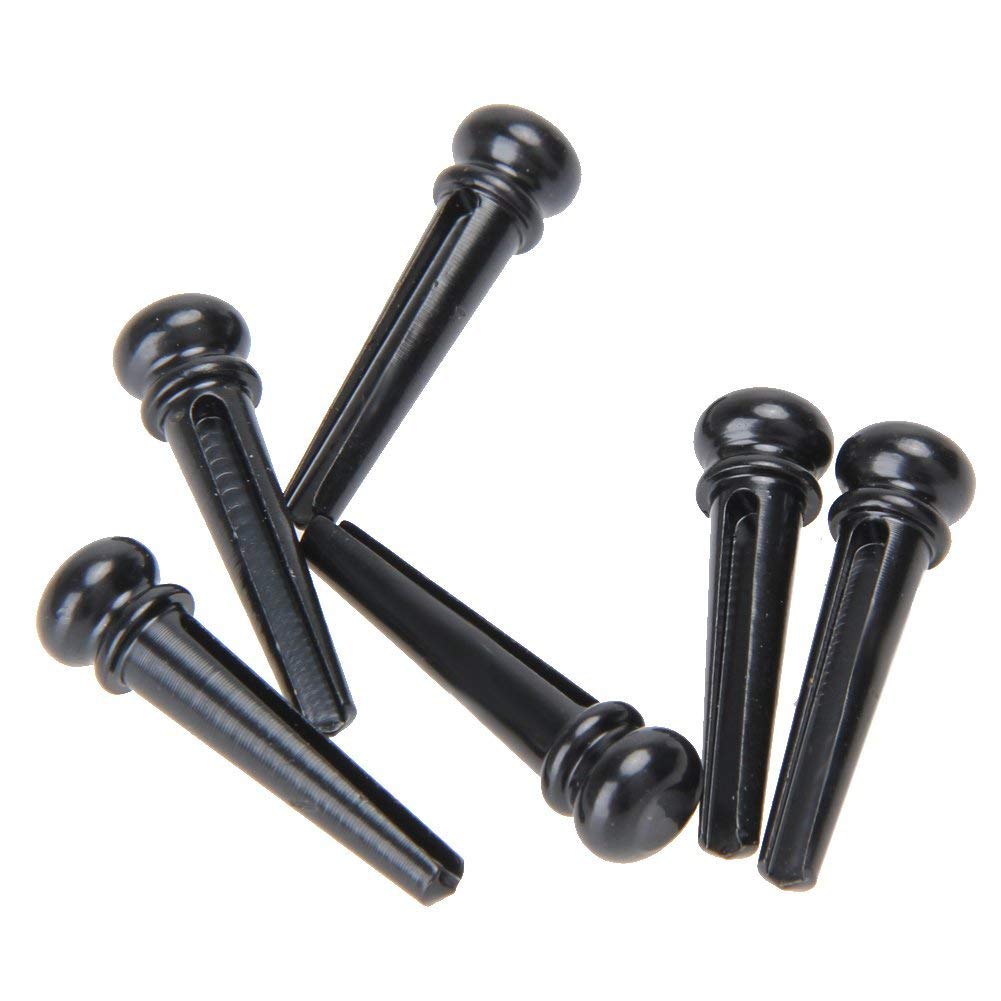 6-Piece Brass Guitar Bridge Pins - Acoustic Guitar String Pegs & Fixed Cones - Replacement Parts for Folk/Acoustic Guitar (Black) - Perfect for String Changes & Guitar Maintenance