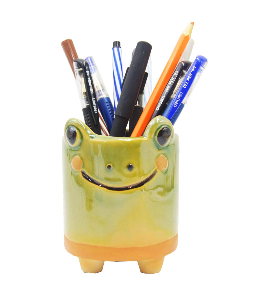 Ceramic Frog Pencil Holder - Cute Desk Organizer for Office & School Supplies, Decorative Succulent Planter Pot - Perfect Gift for Women, Mom, Birthday | Great for Home Office Decor, Teacher Appreciation & Desk Accessories
