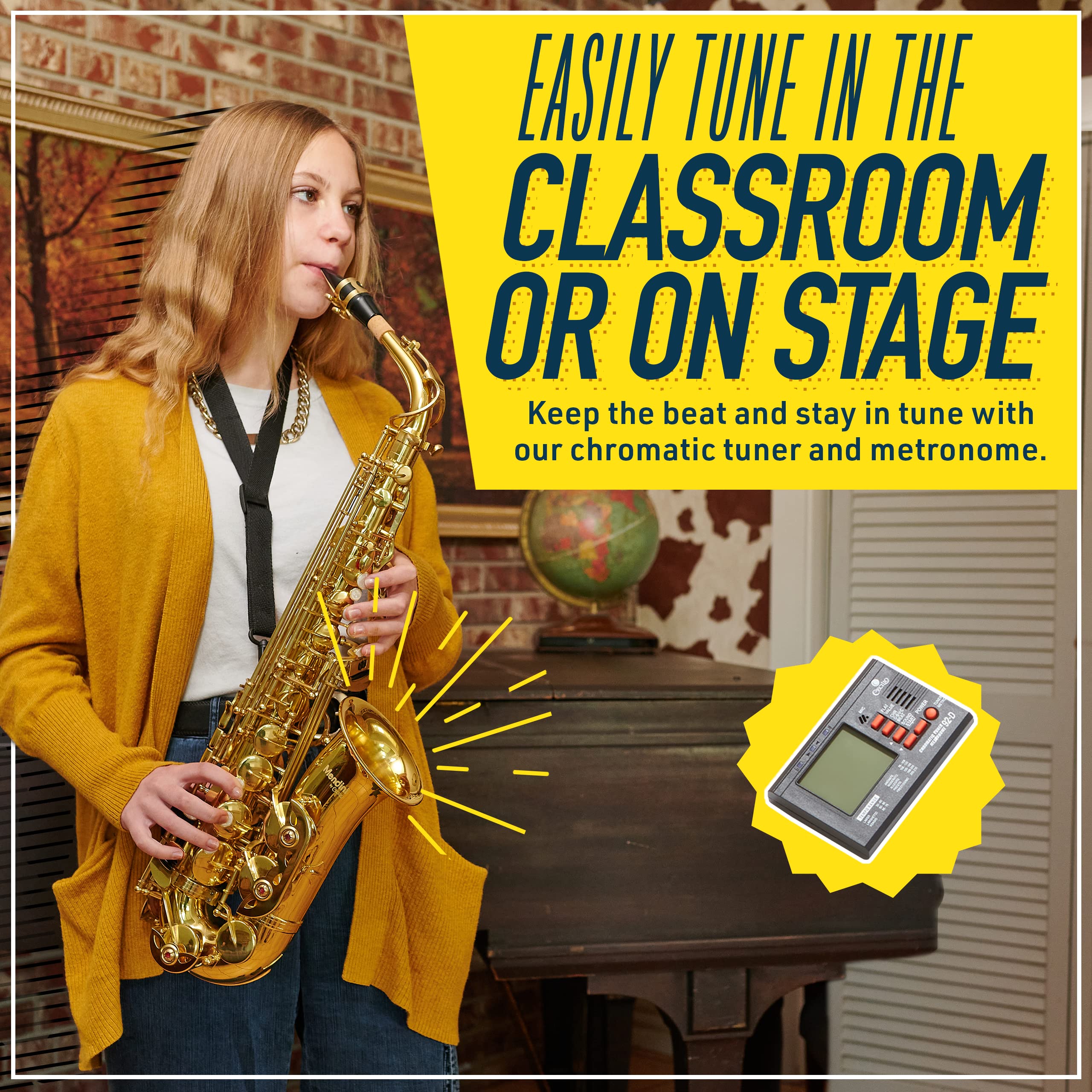 **Mendini by Cecilio E-Flat Alto Saxophone - Gold Tenor Sax for Beginners, Students & Kids - Includes Case, 10 Reeds, Mouthpiece, Tuner, Neck Strap, Cleaning Cloth, Rod & Gloves - Perfect for School Bands, Music Lessons & Home Practice**