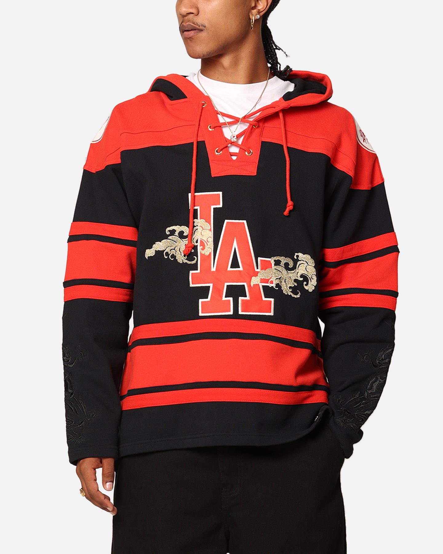 47 Brand Los Angeles Dodgers 'Year Of The Dragon' Lacer Hoodie - Jet Black Baseball Hooded Sweatshirt for Men & Women - Perfect for Game Day, Streetwear & Casual Outfits