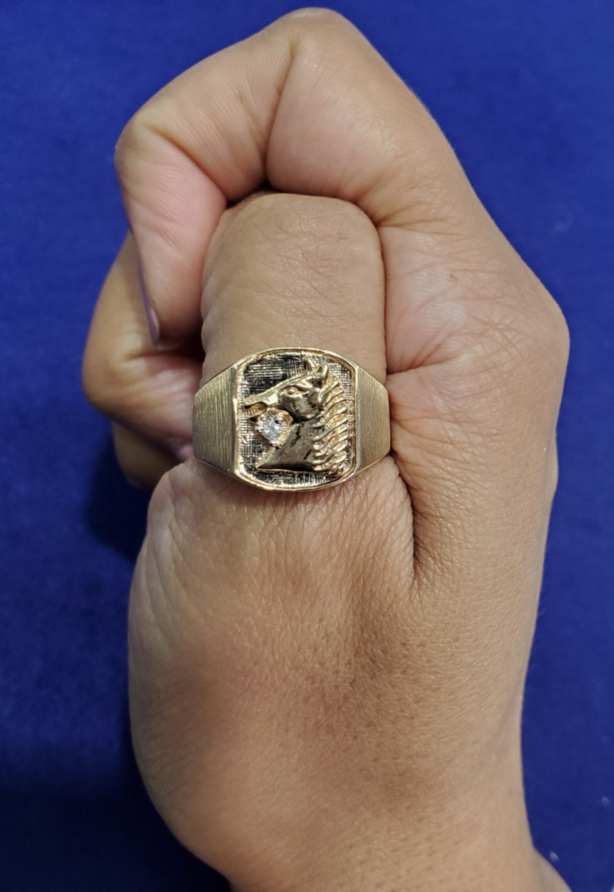 10k Yellow Gold Horse Head Diamond Signet Ring for Men - Elegant Equestrian Jewelry Gift for Horse Lovers, Riders & Western Style Fashion