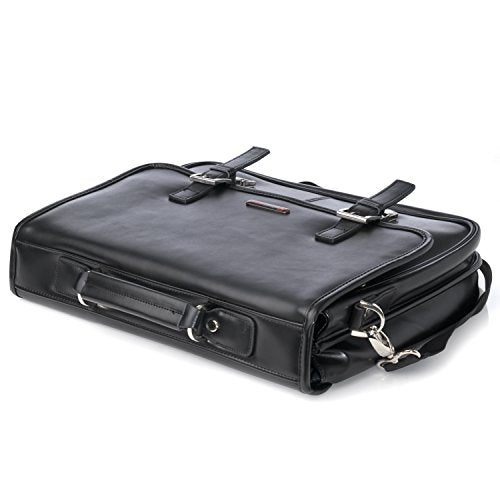 Premium Alpine Swiss Leather Briefcase for Men - Stylish Double Buckle Flap Over Business Bag in Black - Perfect for Office, Meetings & Professional Work