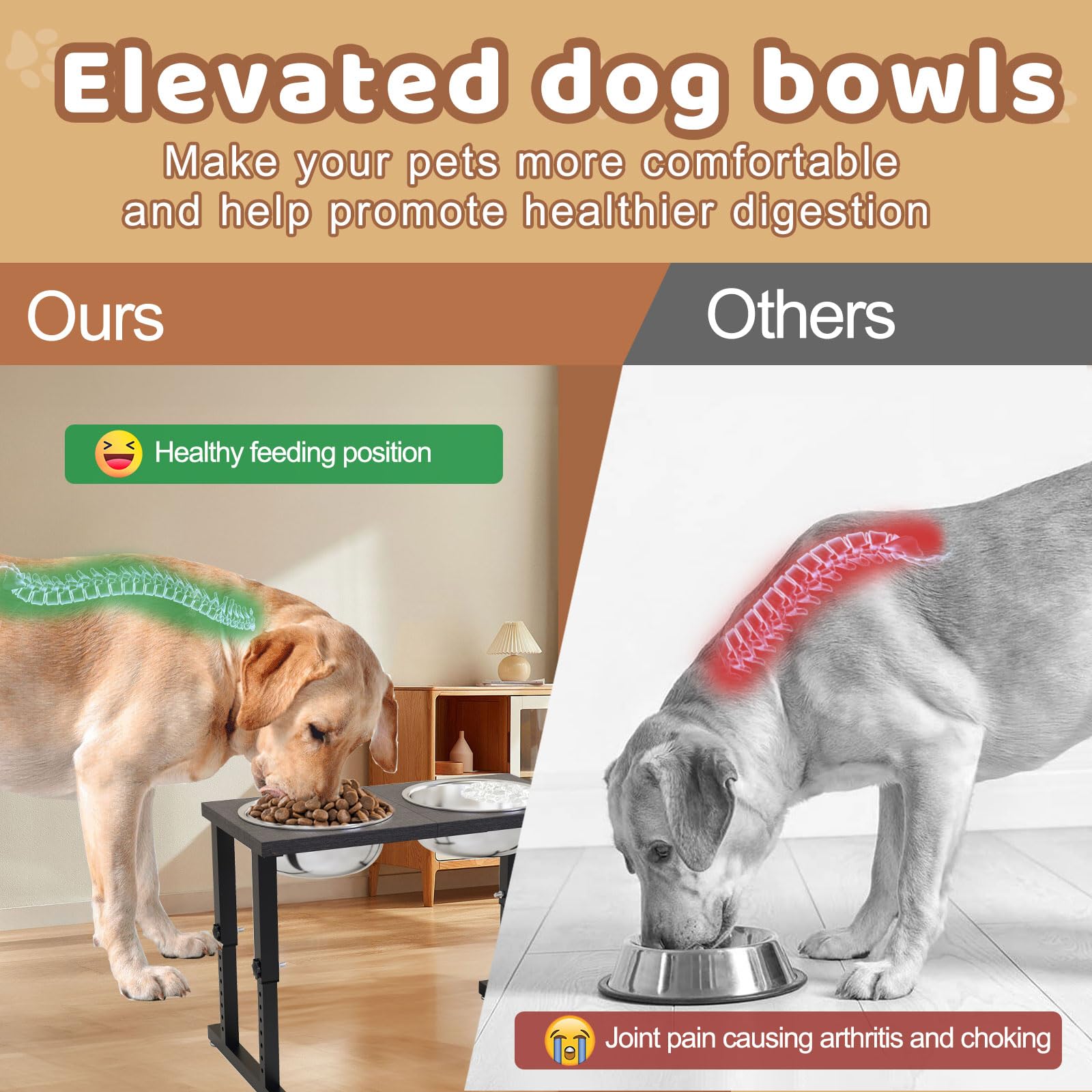 Premium Elevated Dog Bowls for Large Breeds - Adjustable Height (10.43