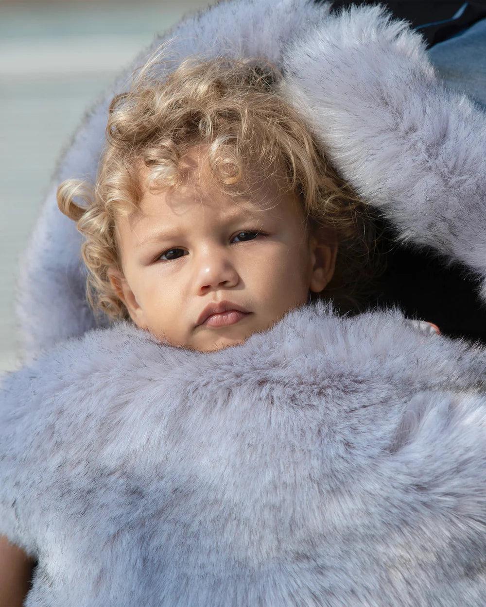 7 A.M. Car Seat Cover & Stroller Footmuff - Tundra Plush & Faux Fur in Heather Dark Grey - Warm Winter Protection for Babies in Car Seats and Strollers