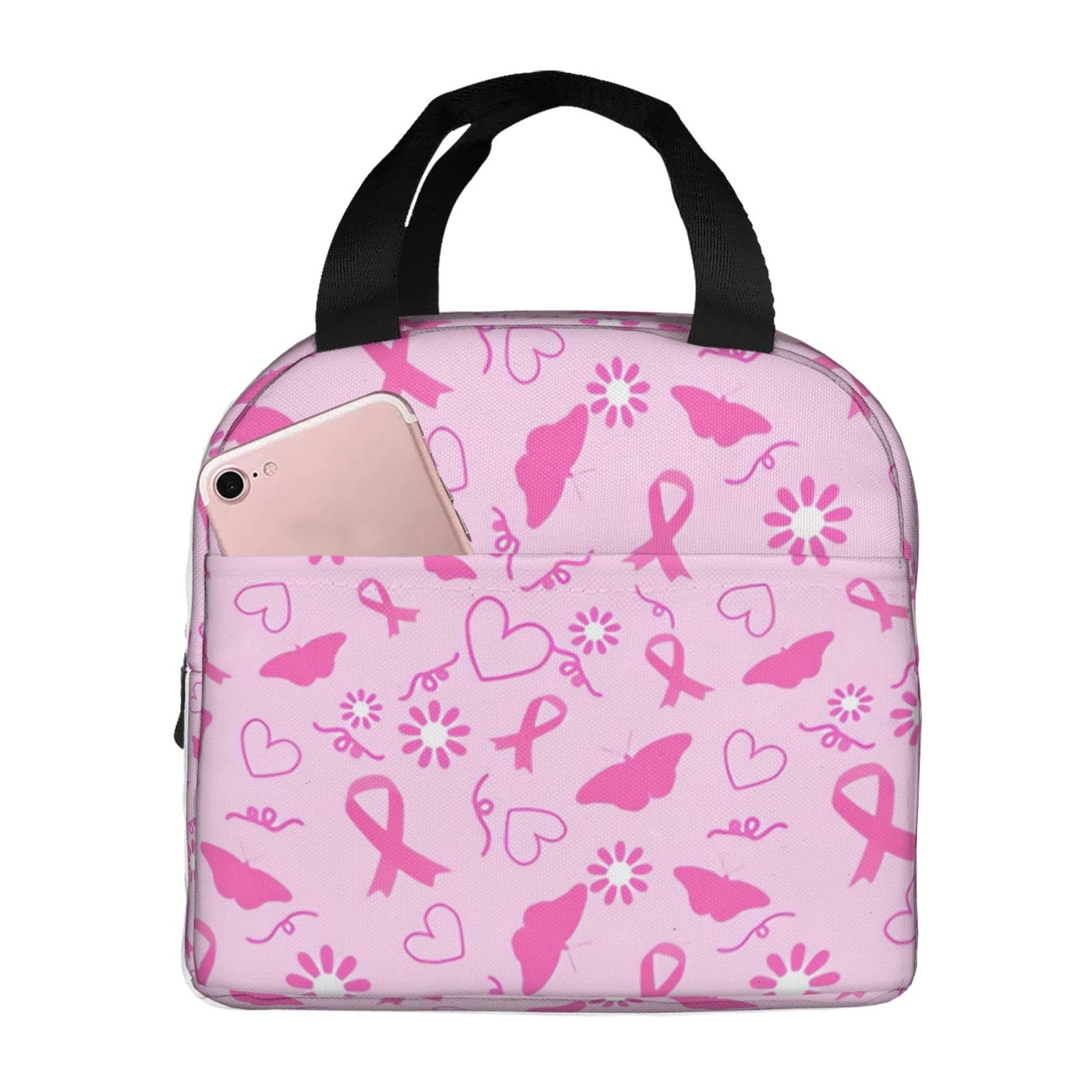 Pink Ribbons and Daisies Insulated Lunch Box - Reusable Waterproof Lunch Bag for Women, Men & Kids - Perfect for School, Work, Picnic & Travel - Durable & Stylish Meal Container for Daily Use