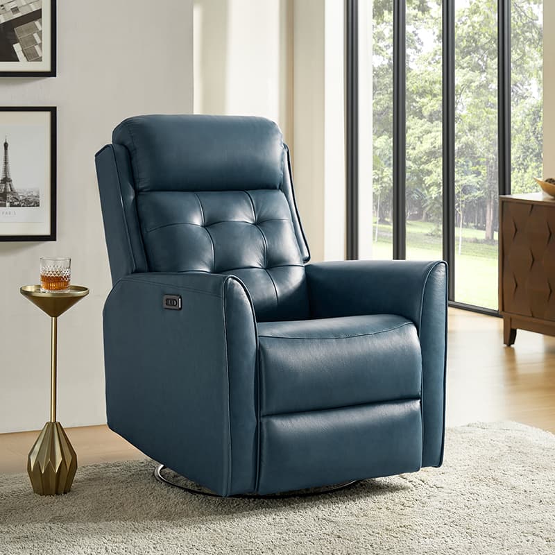 Felisa Genuine & PVC Leather Power Swivel Recliner Chair - Adjustable Electric Massage Recliner with USB Ports for Living Room, Home Theater, and Office Relaxation