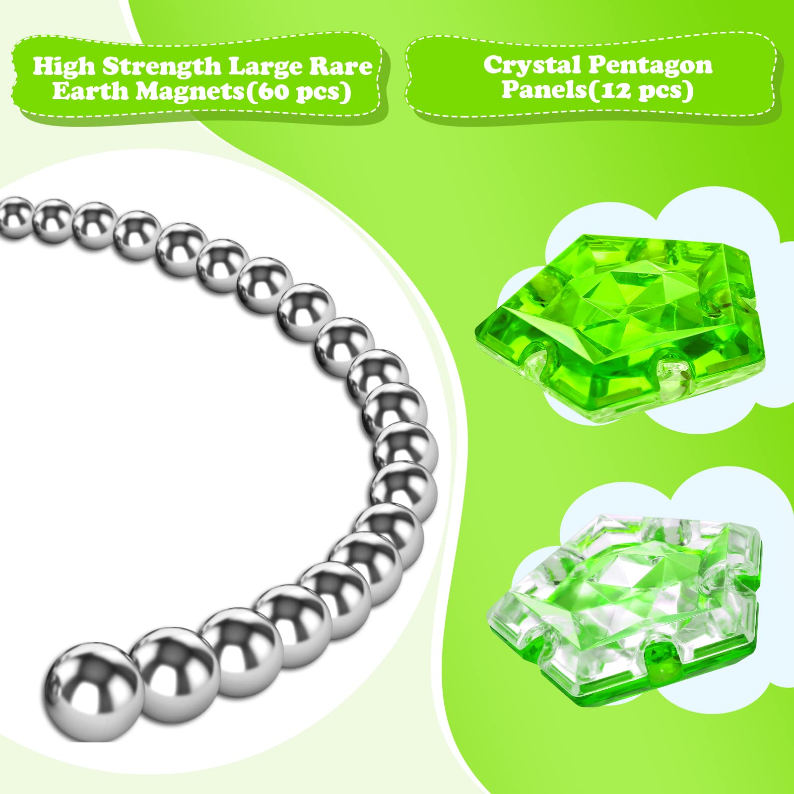 LAFFTRAK Magnetic Fidget Sphere Toy Set - 12 Piece Stress Relief Desk Toys for Adults with Crystal Bright Green Magnets | Sensory Fidget Toys for Anxiety Relief, Office, Home & Classroom Use