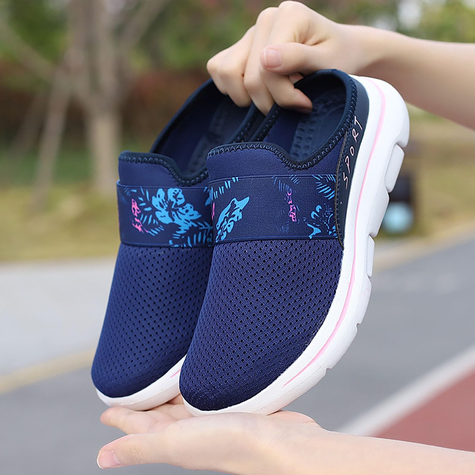 Women's Backless Slip-On Sneakers - Breathable Summer Walking Shoes with Wedge Heel | Wide Width Casual Loafers for Women | Perfect for Outdoor Activities, Travel & Everyday Wear