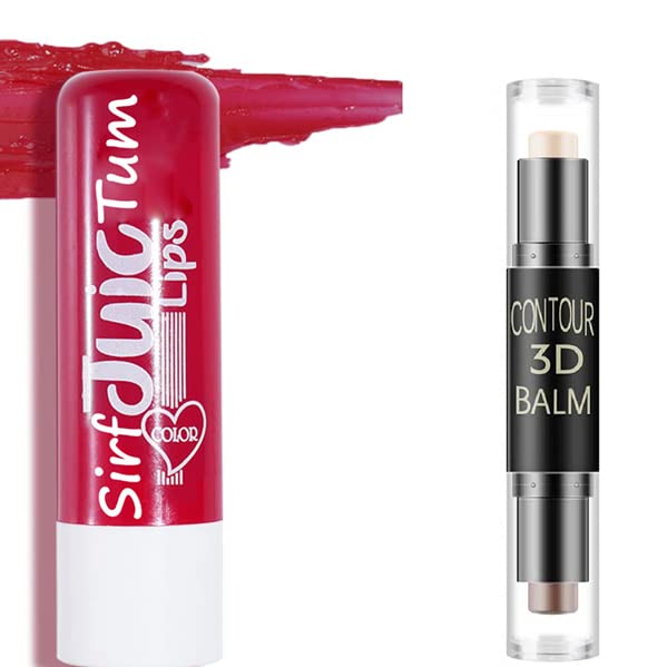 SIRF TUM 7-in-1 Highlighter & Contour Stick Cream + Cherry Lip Balm Set - Natural Lip Care for Women & Girls | Perfect for Everyday Makeup & On-The-Go Touch Ups