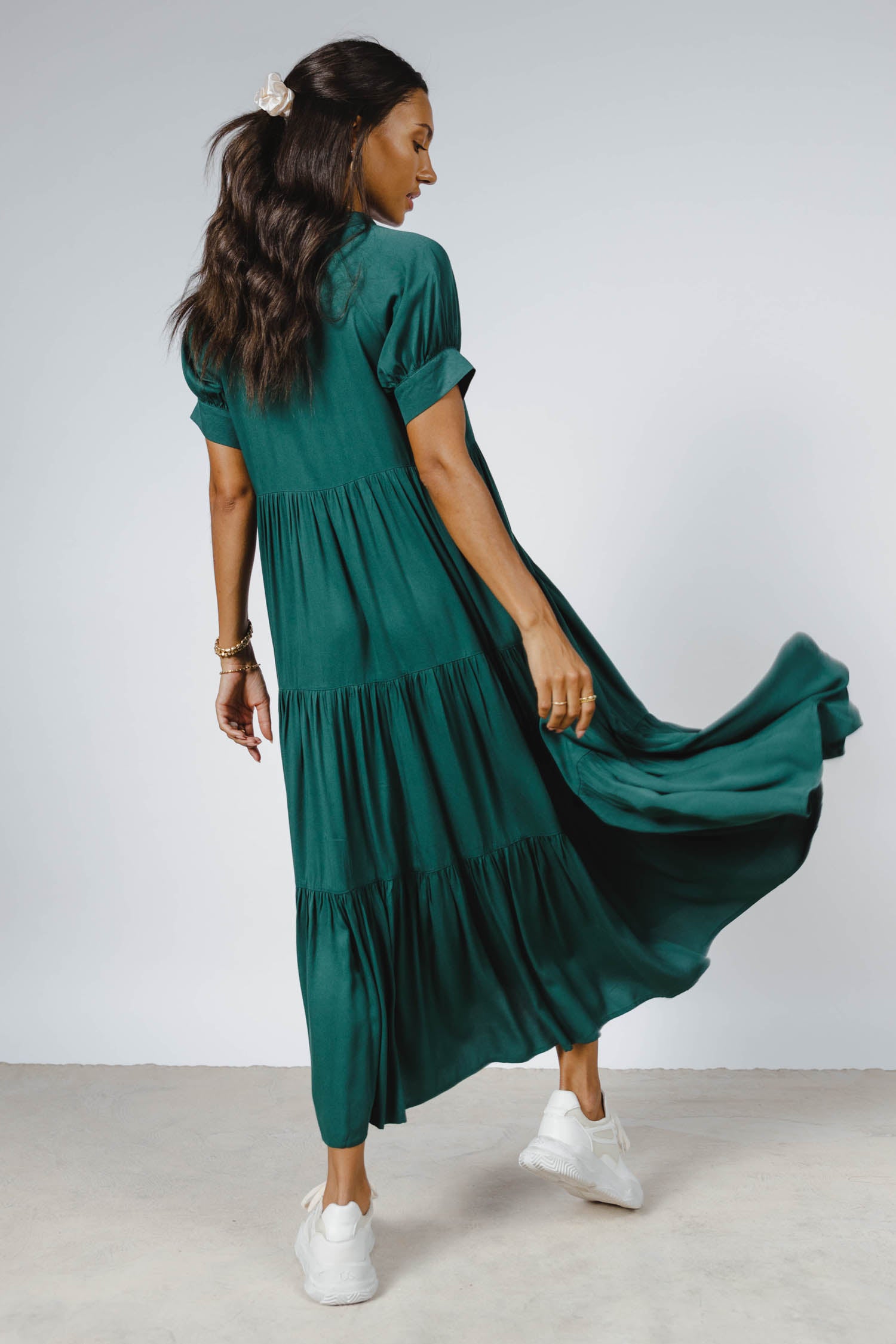 Amanda Elegant Tiered Maxi Dress in Hunter Green - Perfect for Weddings, Parties & Special Occasions - FINAL SALE