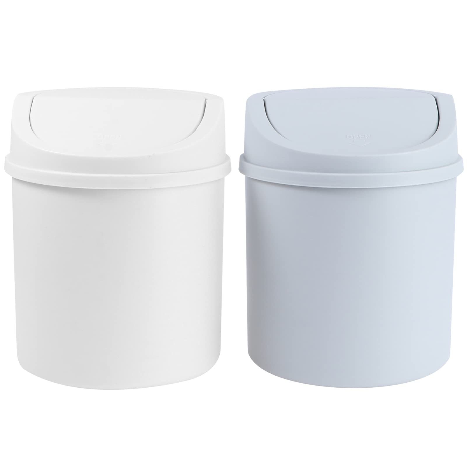Garneck 2-Pack Mini Trash Can with Lid - Small Plastic Countertop Waste Bin for Home, Office, Kitchen, Bathroom & Desk - Compact Garbage Organizer (White & Grey) - Perfect for Bedrooms, Cars & Small Spaces