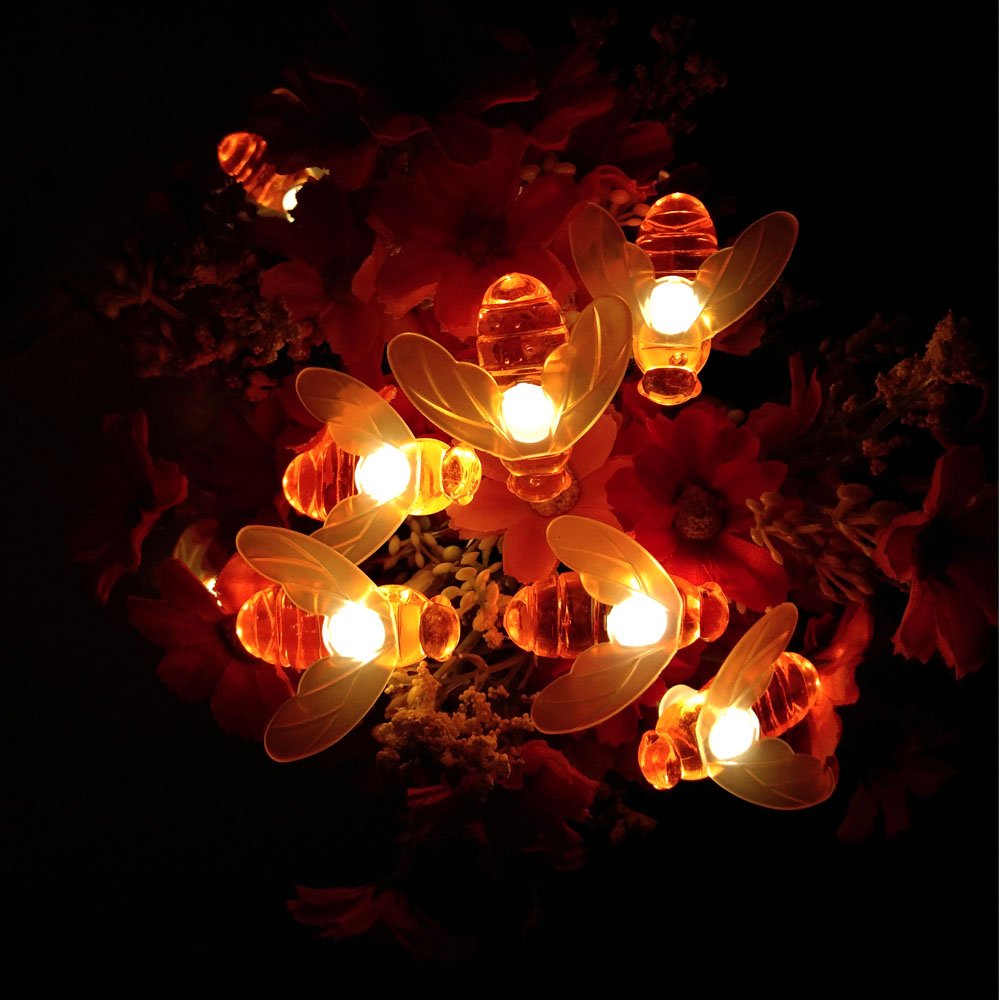 Bee String Lights - 19Ft 40 LED Battery Fairy Lights for Garden, Patio & Lawn Decor