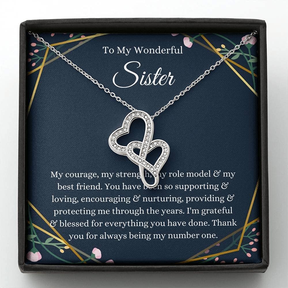 Personalized Double Heart Handmade Necklace - Sister Jewelry Gift for Christmas, Birthday & Special Occasions | Thoughtful Message Card Jewelry for Big Sister, Little Sister & Wonderful Sisters | Perfect for Anniversaries, Graduations & Sister Appreciation