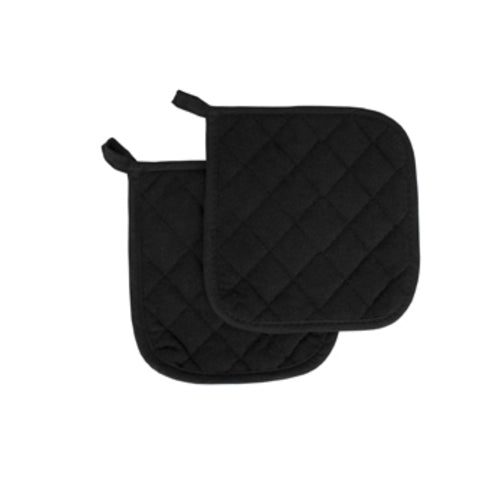 Premium Terry Pot Holders (8x8 Inches) - Heat Resistant & Non-Slip Kitchen Essentials for Cooking, Baking & Grilling - Set of 2 Black Oven Mitts for Stovetop & BBQ Safety
