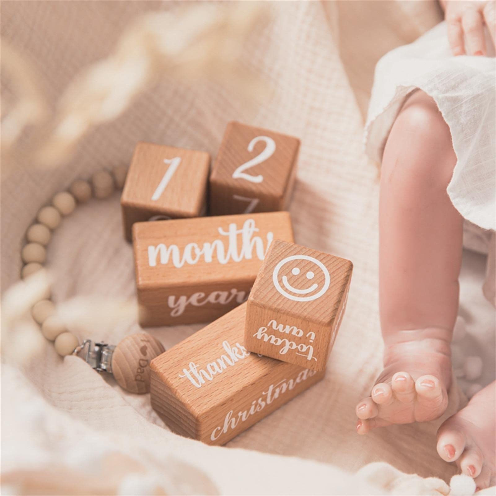 Baby Milestone Blocks Set - Wooden Growth Record Cards for Boys & Girls - Digital Age Milestones for Baby's First Year - Perfect for Birthdays, Photo Props, and Nursery Decor