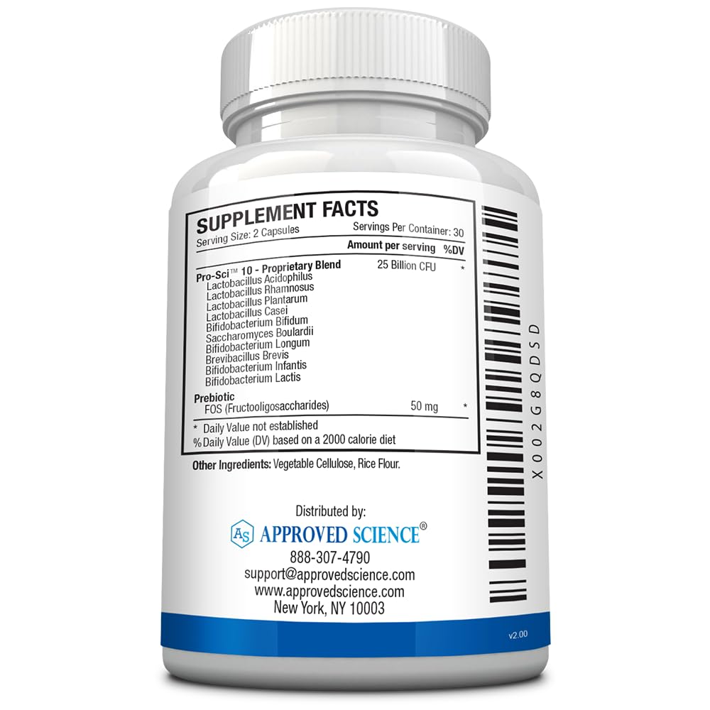 Approved Science Probiotic with Prebiotic - 10 Strains, 25 Billion CFU - 6 Bottles - Vegan Formula for Gut Health & Digestion Support - Ideal for Daily Wellness, Travel & Post-Antibiotic Recovery