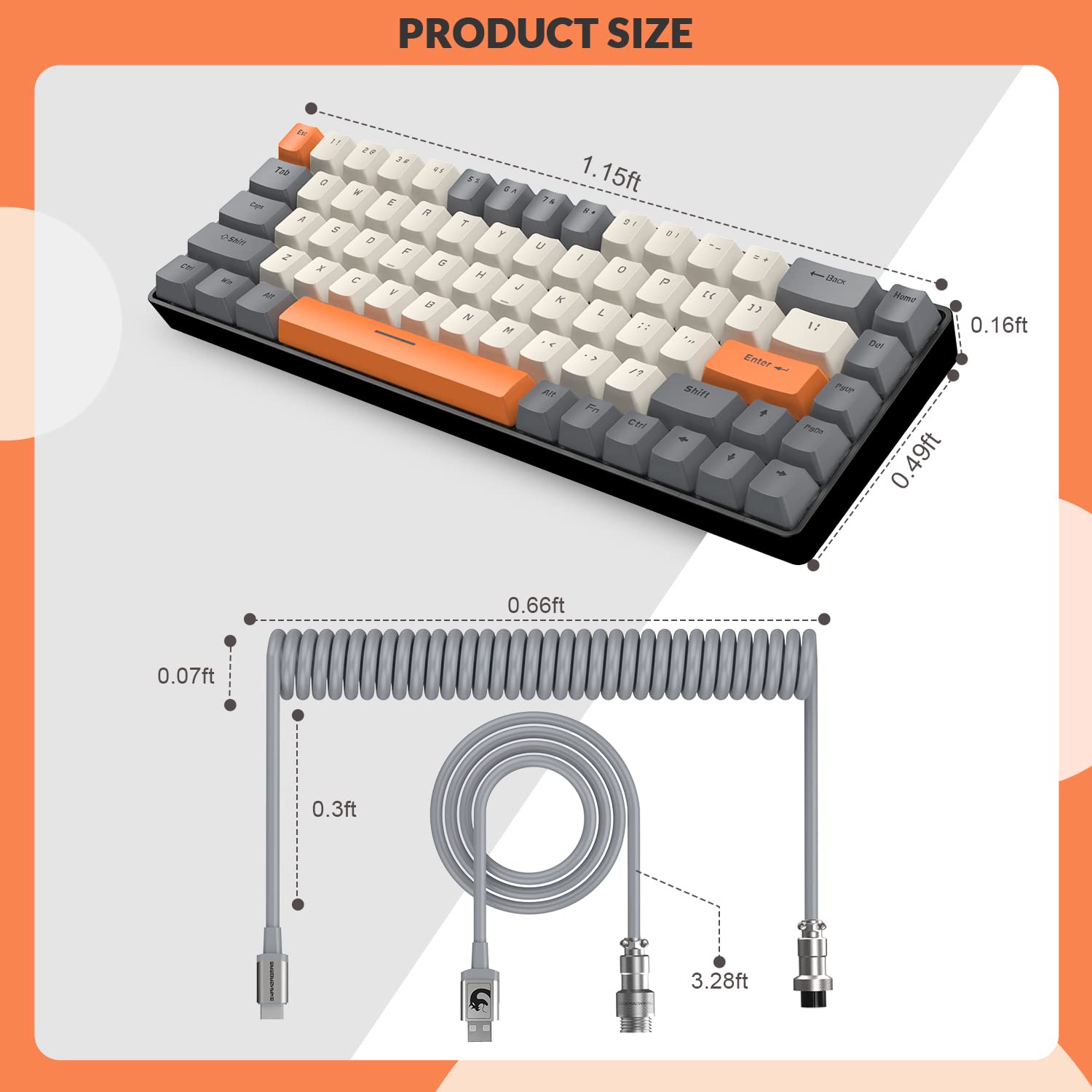 T8 60% Compact Mechanical Gaming Keyboard - 68 Keys with Blue Switches, 18 RGB Chroma Backlit, USB-C Coiled Cable - for PC, Laptop, Mac, PS4, Xbox (Dark Grey) | Perfect for Esports, Office Work & Streaming Setups