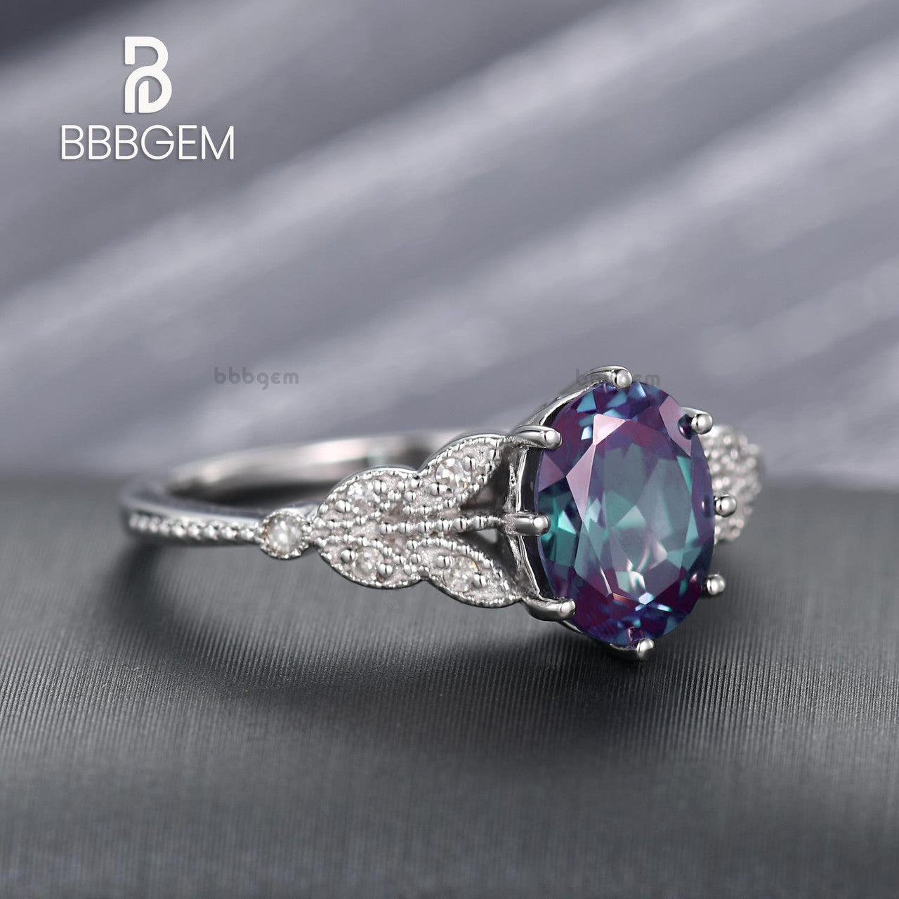 14K/18K Gold Oval Alexandrite Engagement Ring for Women - Nadia Marquise Micro Pave Wedding Band, Anniversary Gift, Proposal Jewelry (Perfect for Engagement, Wedding & Special Occasions)