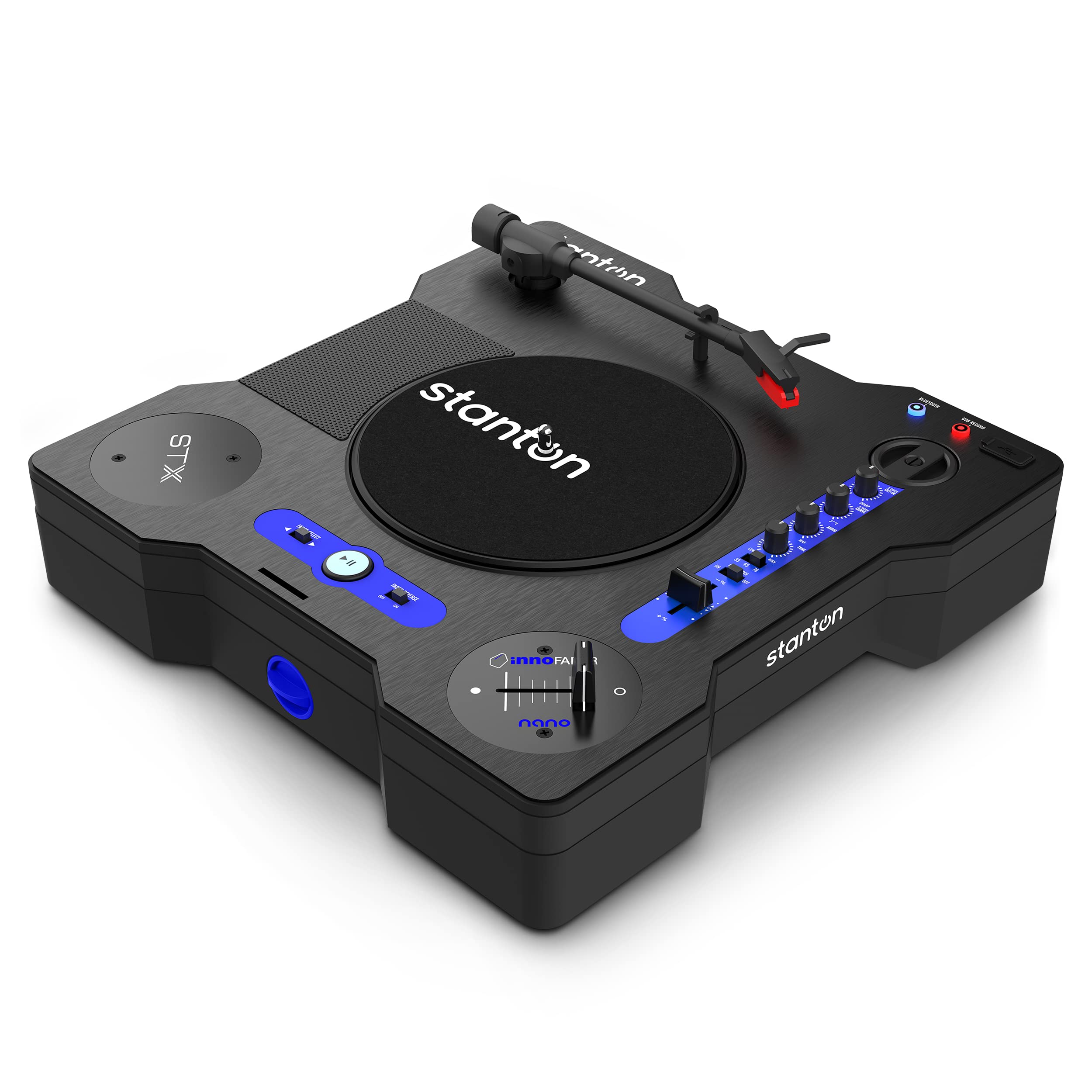Stanton STX Portable DJ Turntable with Innofader Nano Crossfader - Bluetooth, USB Recording, Built-in Speaker & Rechargeable Battery - Perfect for Mobile DJs, Parties & Home Practice
