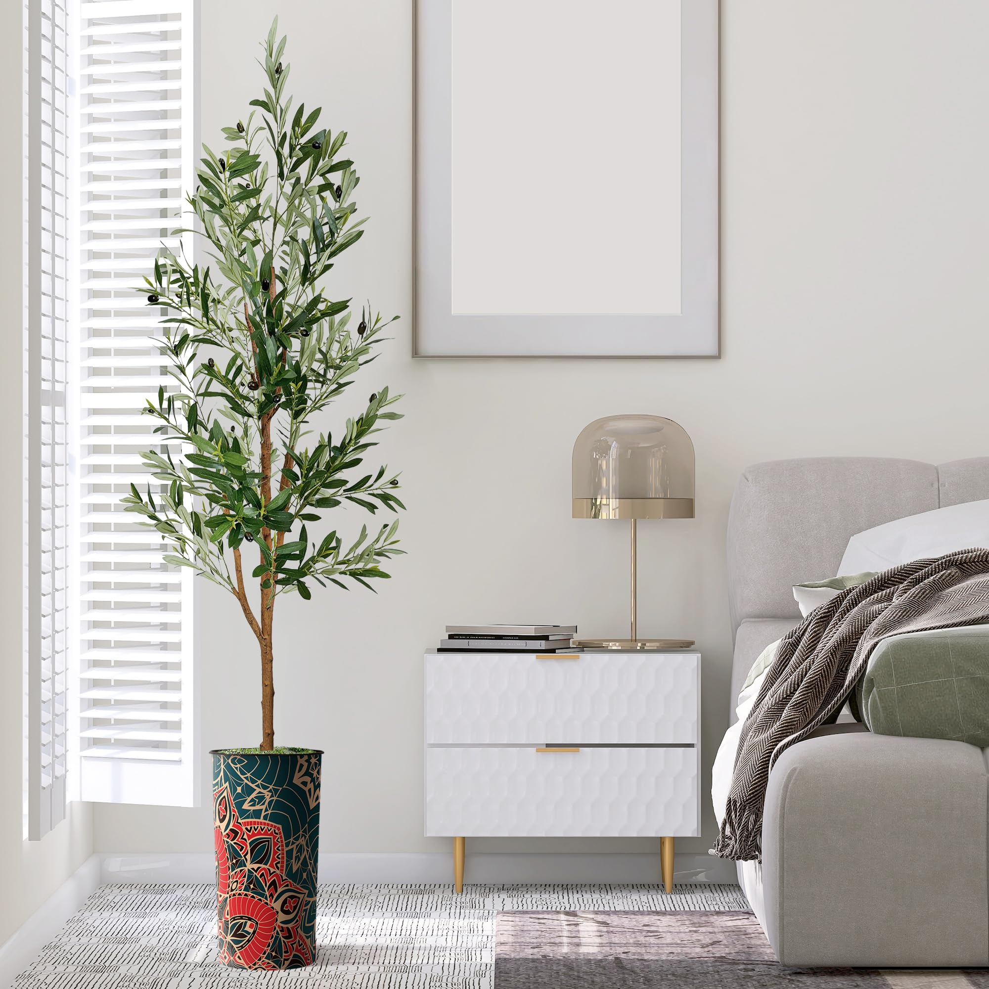 Modern Mandala Pattern Artificial Olive Tree in Planter - 68