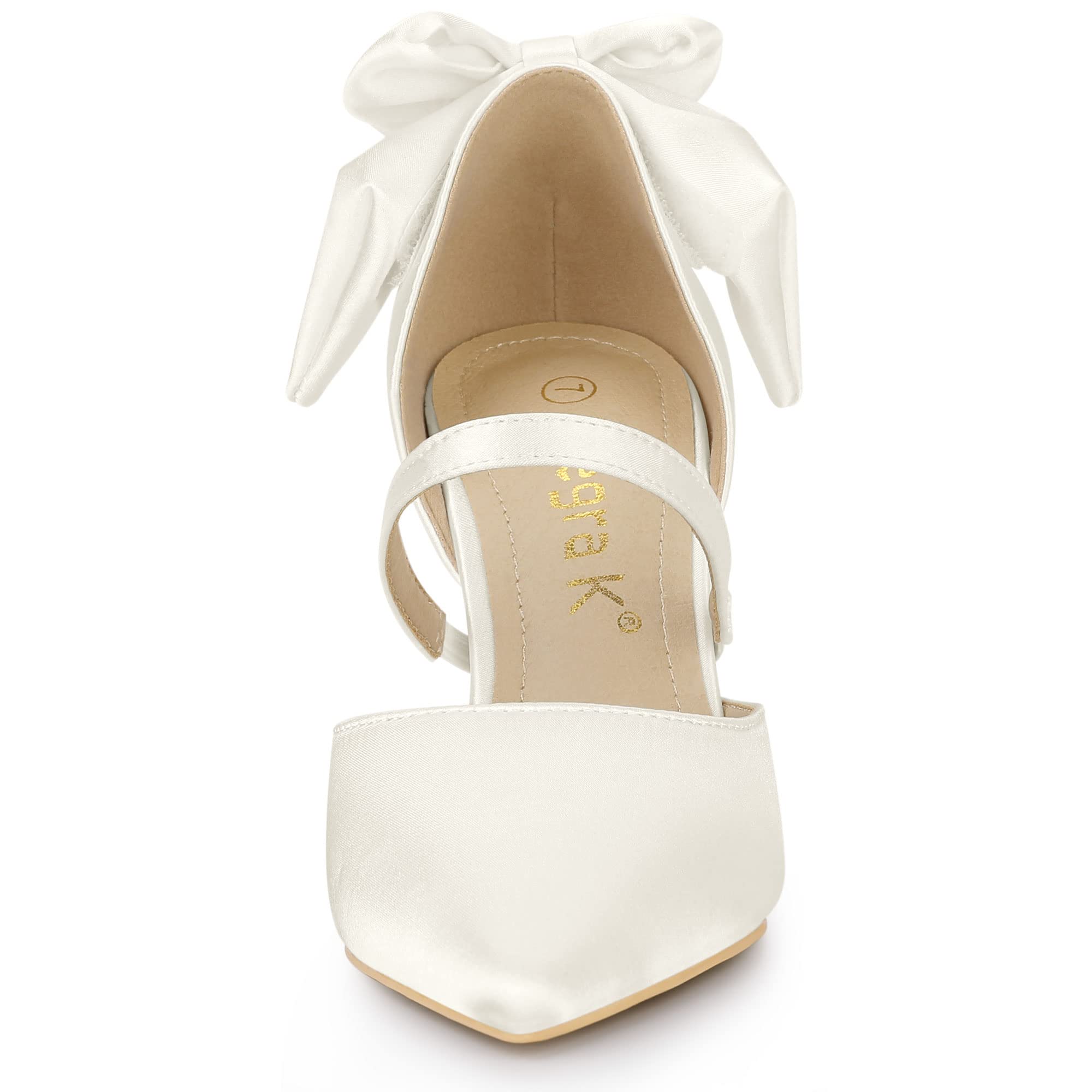 Allegra K Women's Pointed Toe Bow Satin Stiletto Heels Pumps - Elegant Dress Shoes for Parties, Weddings & Evening Events