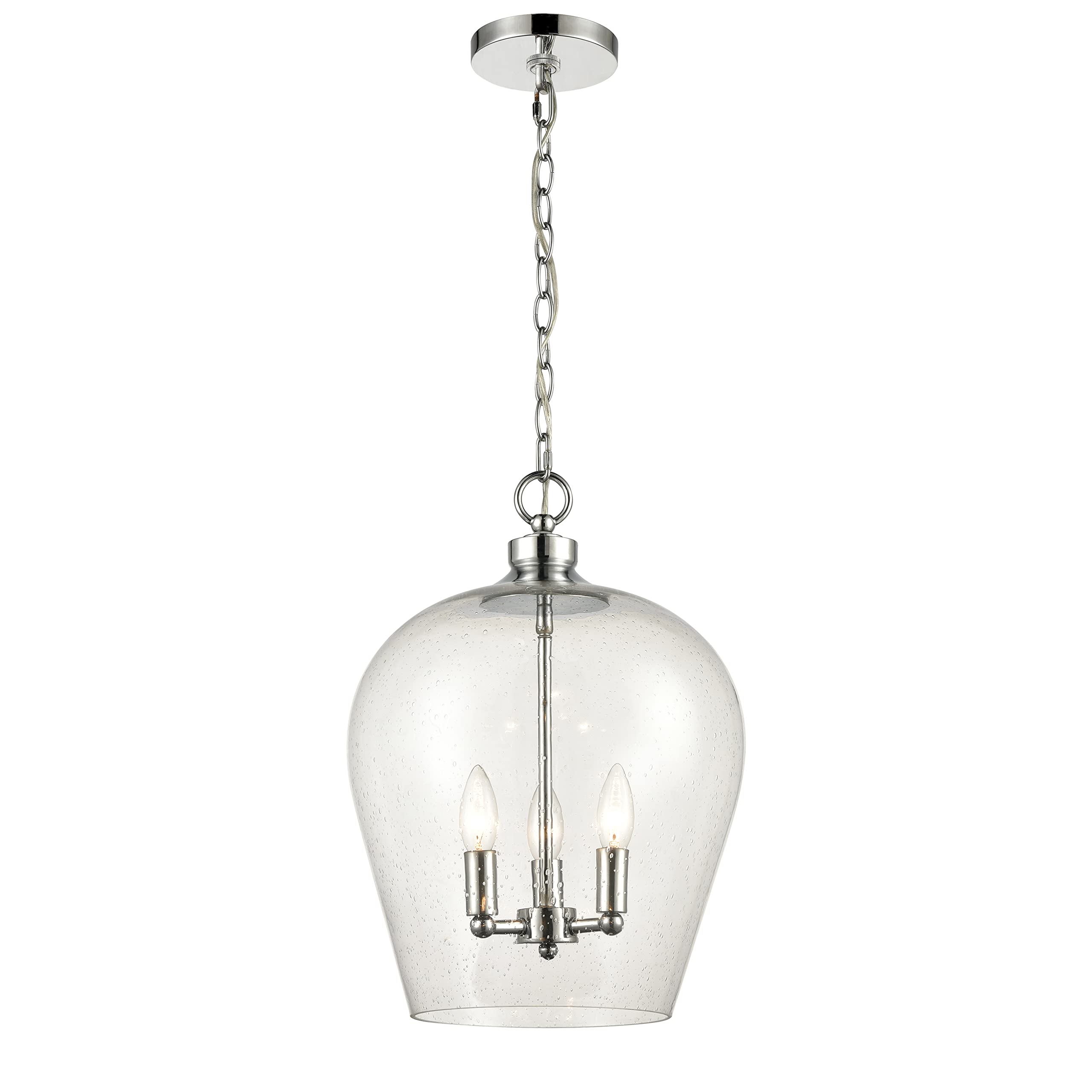 Elk Home Darlene 3-Light Traditional Pendant Lighting Fixture - Polished Chrome Finish with Clear Seeded Glass Shades - Perfect for Kitchen Island, Dining Room, or Entryway Lighting