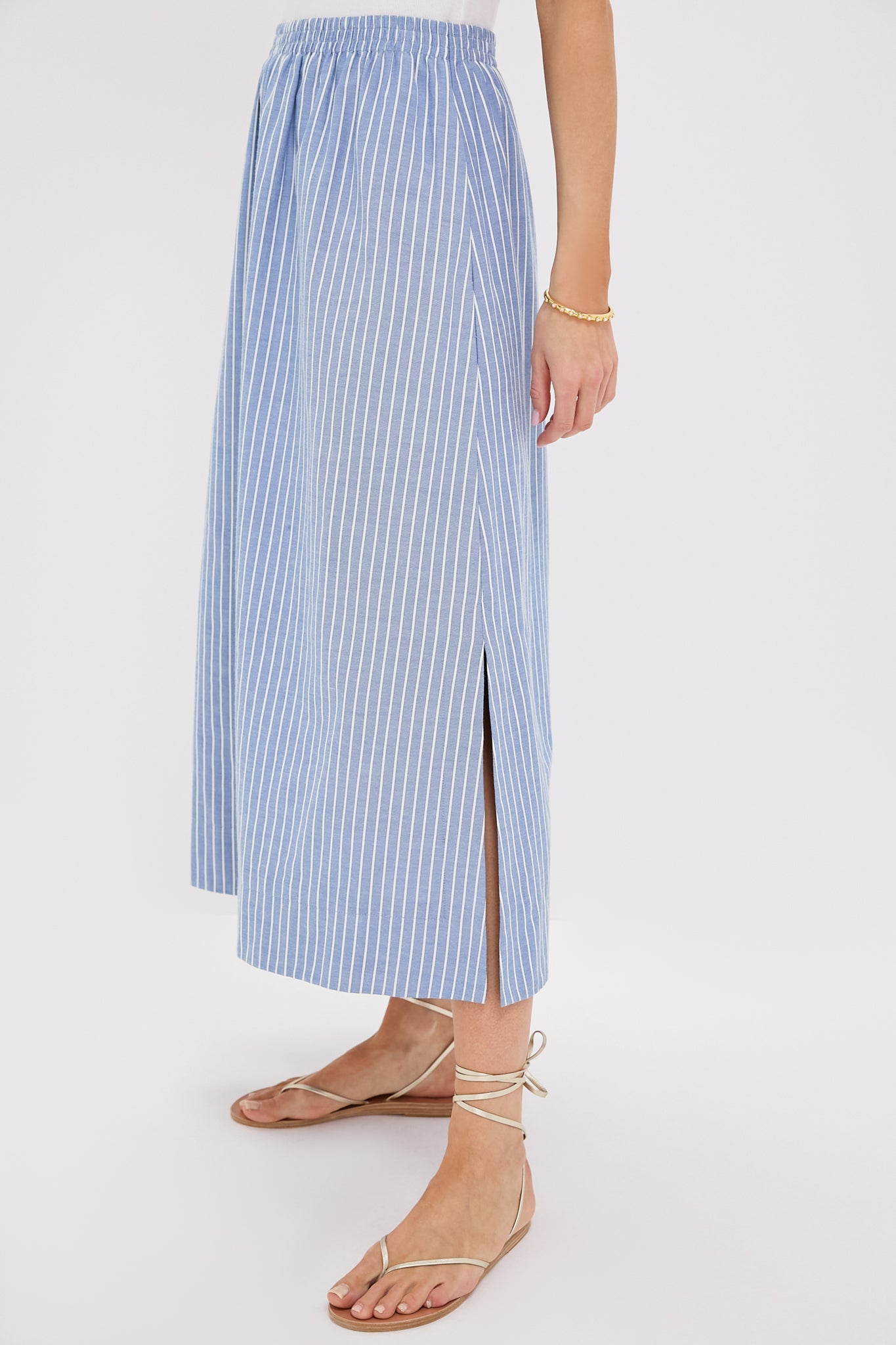 Blue Stripe Athena Skirt - Women's Flowy Midi Skirt with Side Slits | Perfect for Summer, Beach Vacations & Boho Outfits