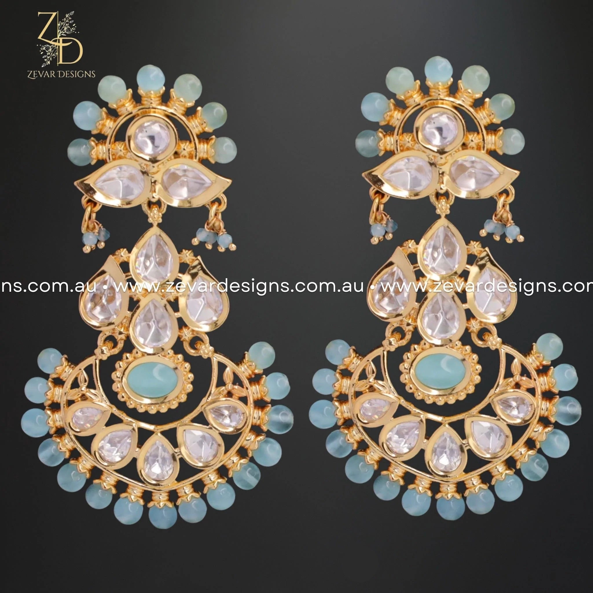 Exquisite Kundan Earrings in Powder Blue | Traditional Indian Jewelry for Weddings & Parties | Elegant Ethnic Accessories for Women