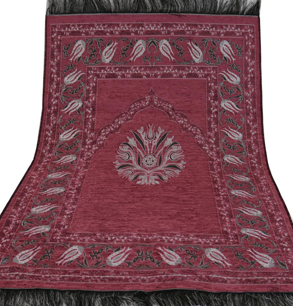 Soft Chenille Tulip Prayer Rug - Pink Islamic Prayer Mat for Women & Girls, Perfect for Home, Mosque & Travel Use