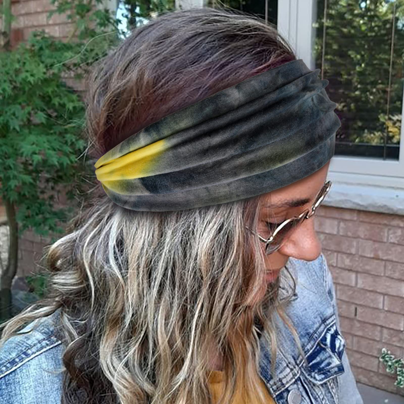 Tie Dye Headbands for Women - Wide Boho Head Wraps, Thick Hairbands & African Style Yoga Turban - Pack of 4 Hair Accessories for Sports, Workouts, and Everyday Fashion