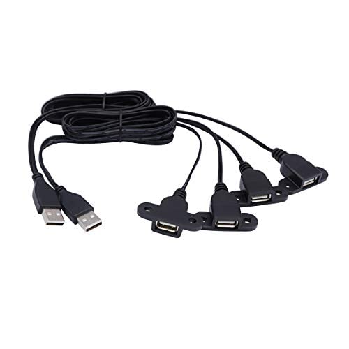 QiCheng&LYS 5ft USB 2.0 Male to Dual Female Extension Charger Cable - 2 Pack with Screw Hole for Panel Mount | Perfect for Nightstand, Sofa, Car Charging & Furniture Power Ports