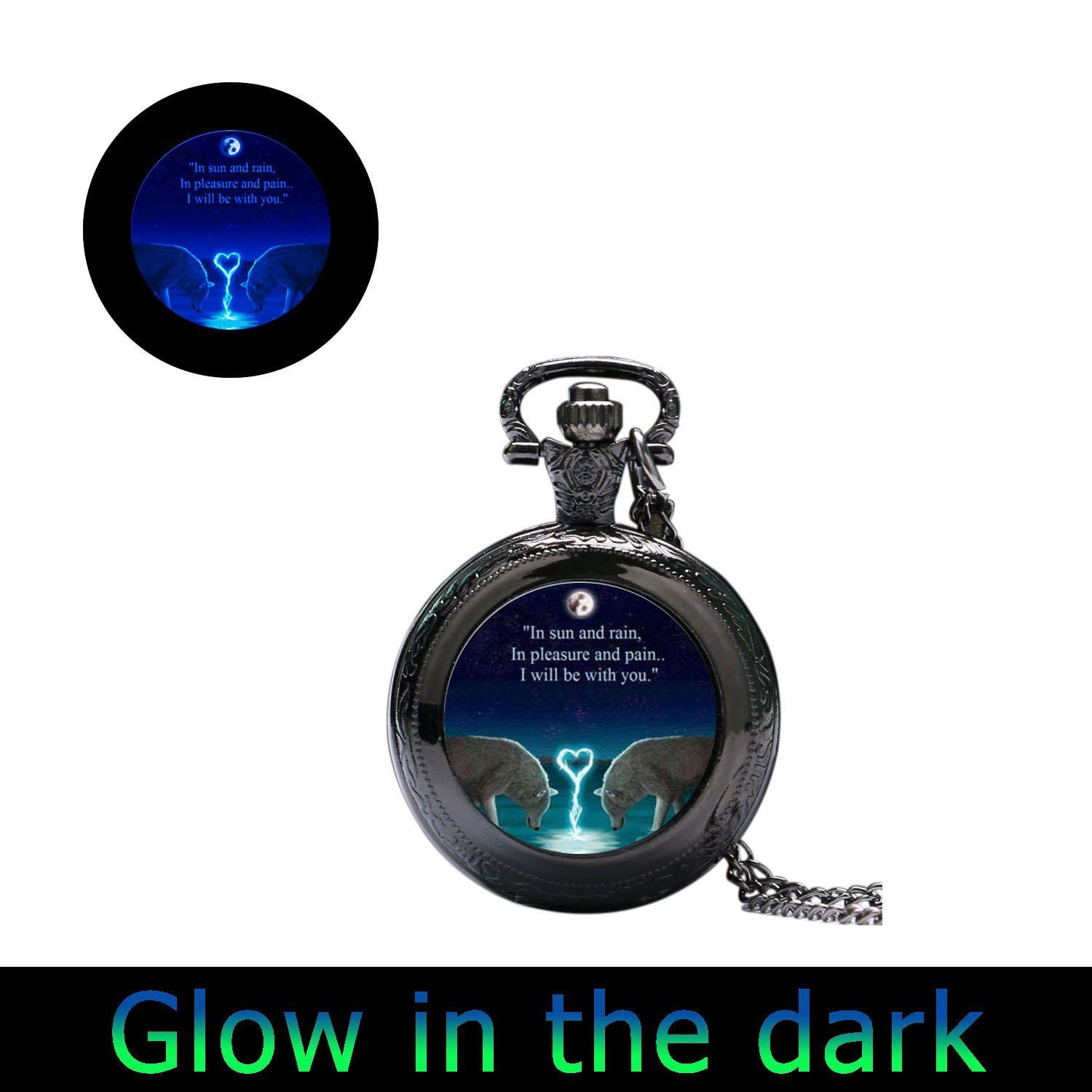 Glowlala Glowing Wolf Couple Watch Pendant Necklace - Romantic Wolves Jewelry for Couples, Nature-Inspired Watch Necklace, Unique Lovers Gift for Anniversary, Valentine's Day & Special Occasions - Perfect for Date Nights, Proposals & Romantic Surprises