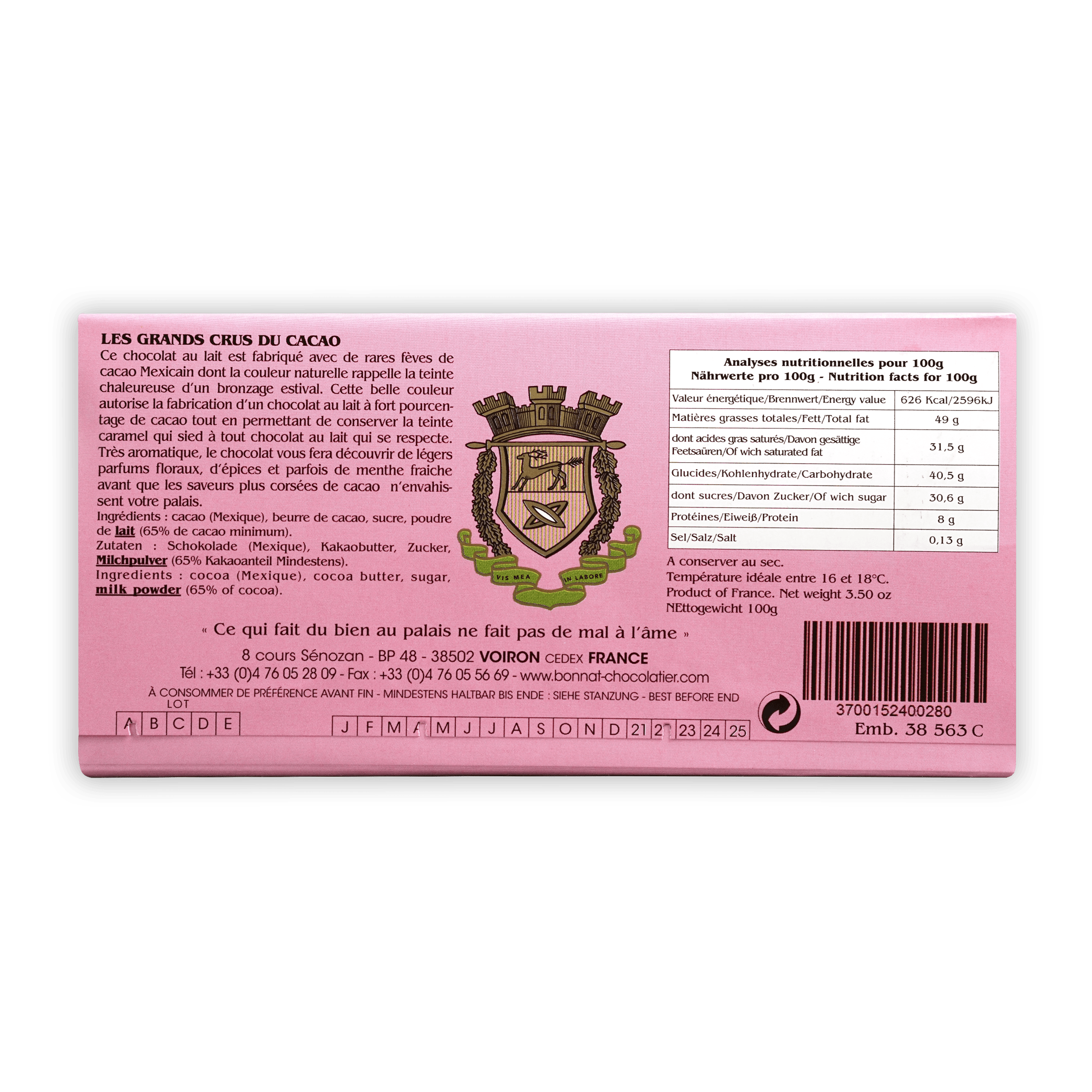 Bonnat Morenita Mexico 65% Milk Chocolate Bar - Premium Dark Milk Chocolate for Baking, Gifting & Desserts