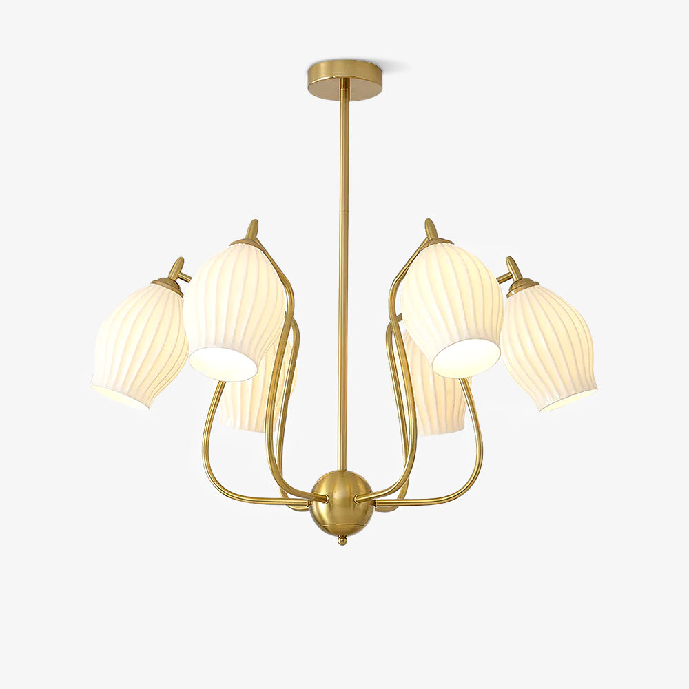 Elegant Ceramic Ribbed Chandelier - Modern Handcrafted Pendant Light Fixture for Dining Room, Living Room & Bedroom Decor