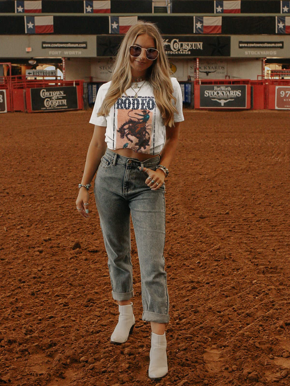 Anbech Women's Western Cowgirl Shirt - Rodeo Print Short Sleeve Tops for Country Style | Perfect for Rodeo Events, Country Concerts & Western Fashion Outfits