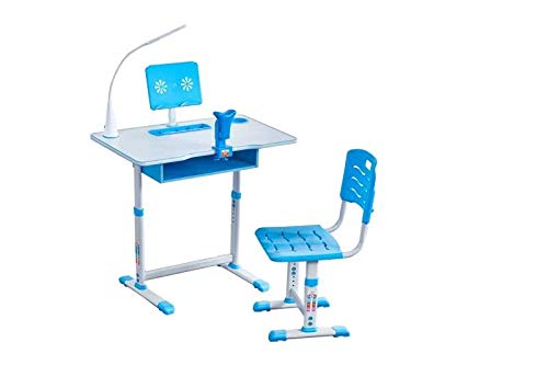 YMHT Adjustable Kids Desk and Chair Set with LED Lamp, Bookstand & Storage Drawer - Ergonomic Study Table for Boys & Girls (Blue, 80cm) - Perfect for Homework, Drawing & Online Learning