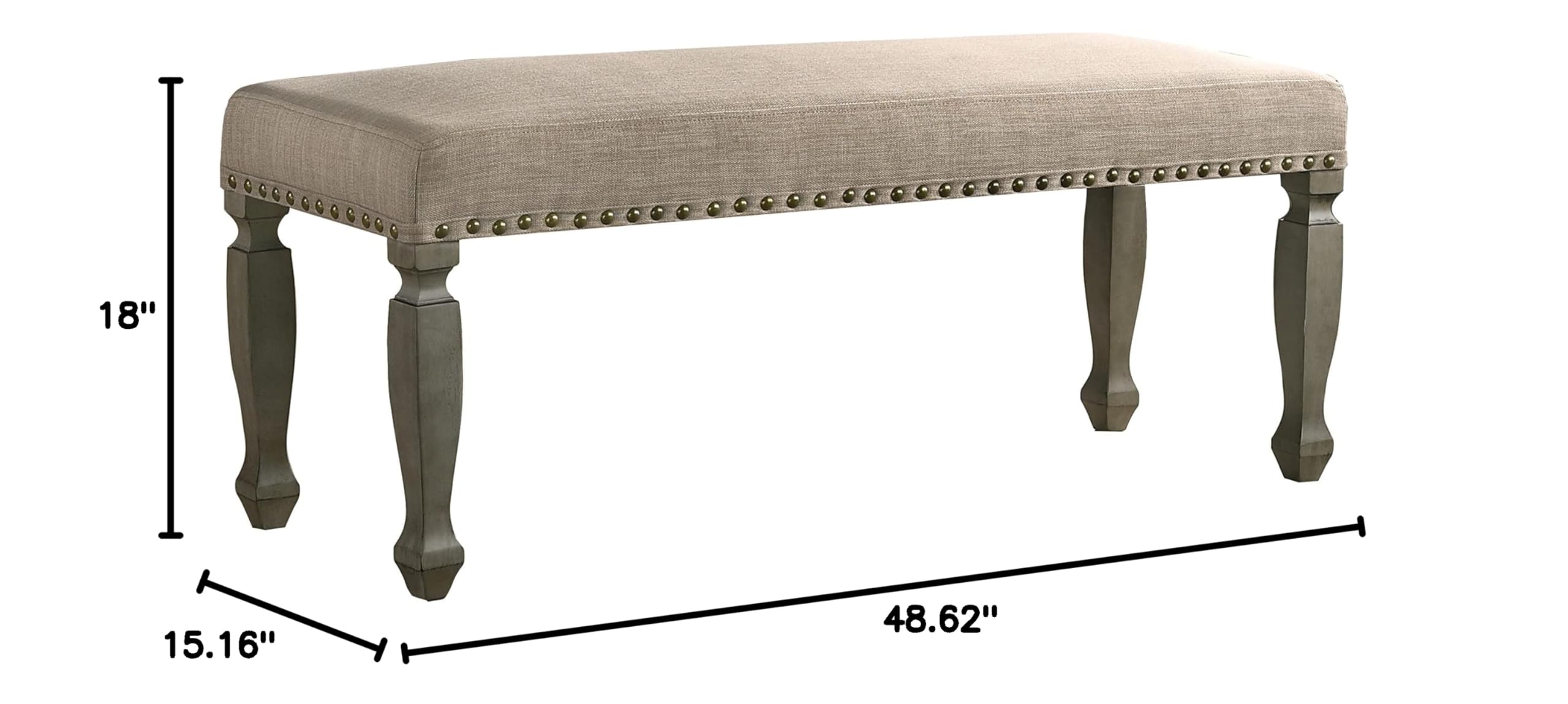 Roundhill Furniture Breda Upholstered Nailhead Bench - Antique Gray Velvet Entryway Bench with Tufted Seat for Living Room, Bedroom & Hallway Decor