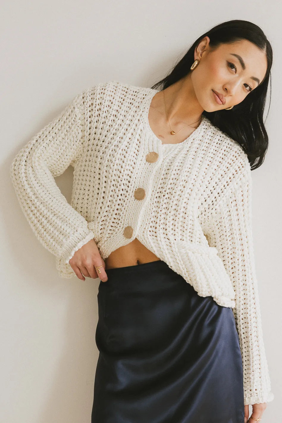 Janelle Cream Knit Cardigan for Women - Cozy Fall & Winter Sweater - Perfect for Casual Outfits, Office Wear & Layering