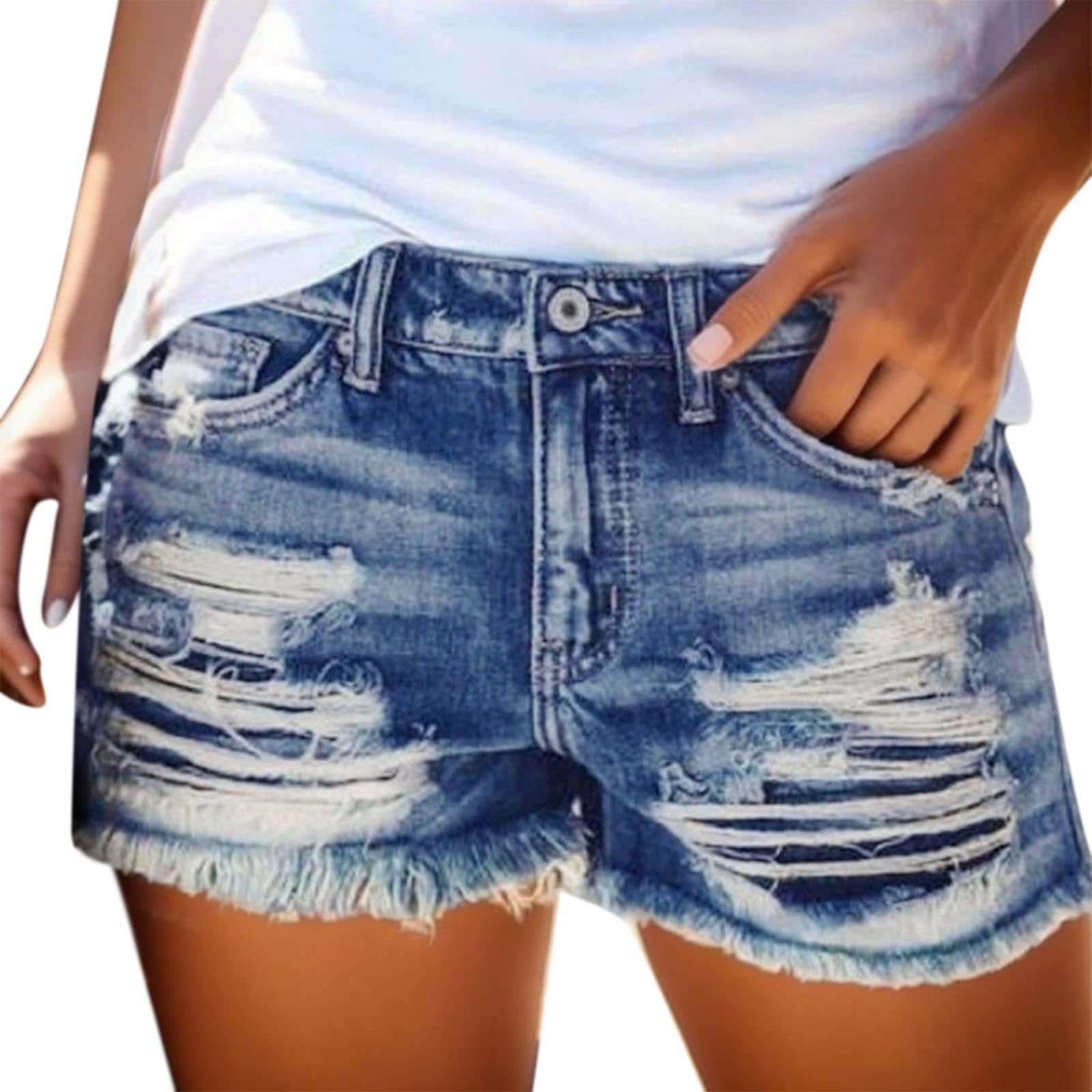 Rvidbe Women's Ripped Denim Shorts - Mid Rise Distressed Stretchy Jean Shorts for Women | Perfect for Casual Outfits, Summer Wear & Street Style