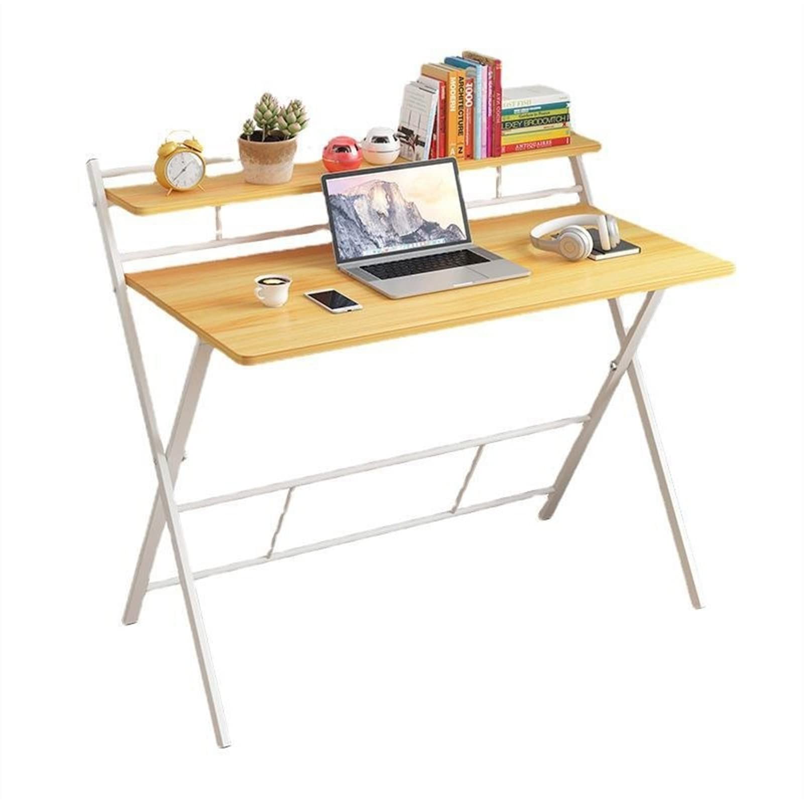 TOMYEUS Kids Study Desk - 2-Tier Folding Desk with Shelf, No Assembly Required, Space-Saving Home & Office Desk for Writing, Studying, Laptop Use (Color: A) - Perfect for Small Rooms, Dorm Rooms & Home Offices