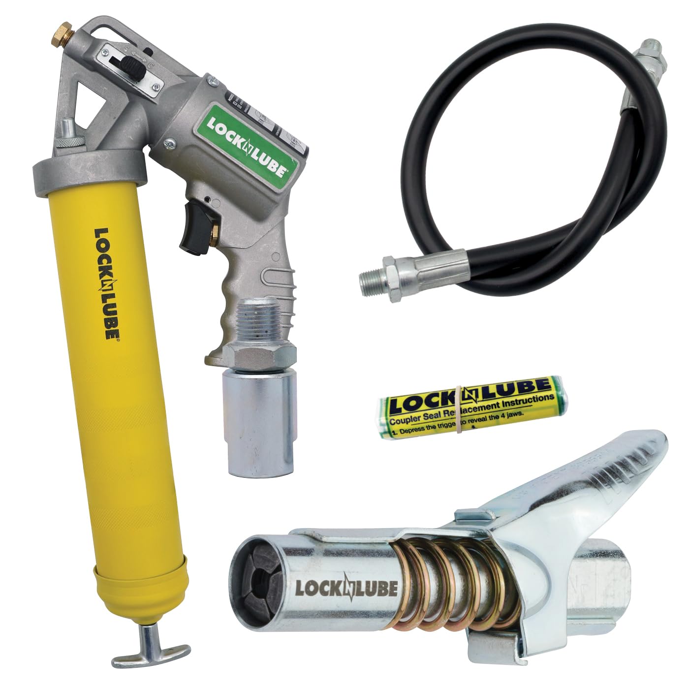 LockNLube 2-in-1 Pneumatic Grease Gun - Single Shot & Continuous Modes - Easy Sliding Selection Lever - Ideal for Automotive, Industrial & Farm Equipment Maintenance