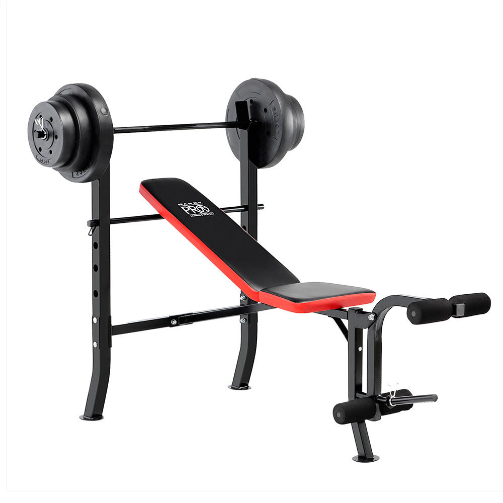 Marcy Pro Standard Weight Bench with 100 lb Weight Set - Adjustable Home Gym Equipment for Strength Training | PM 2084 | Perfect for Home Workouts & Muscle Building