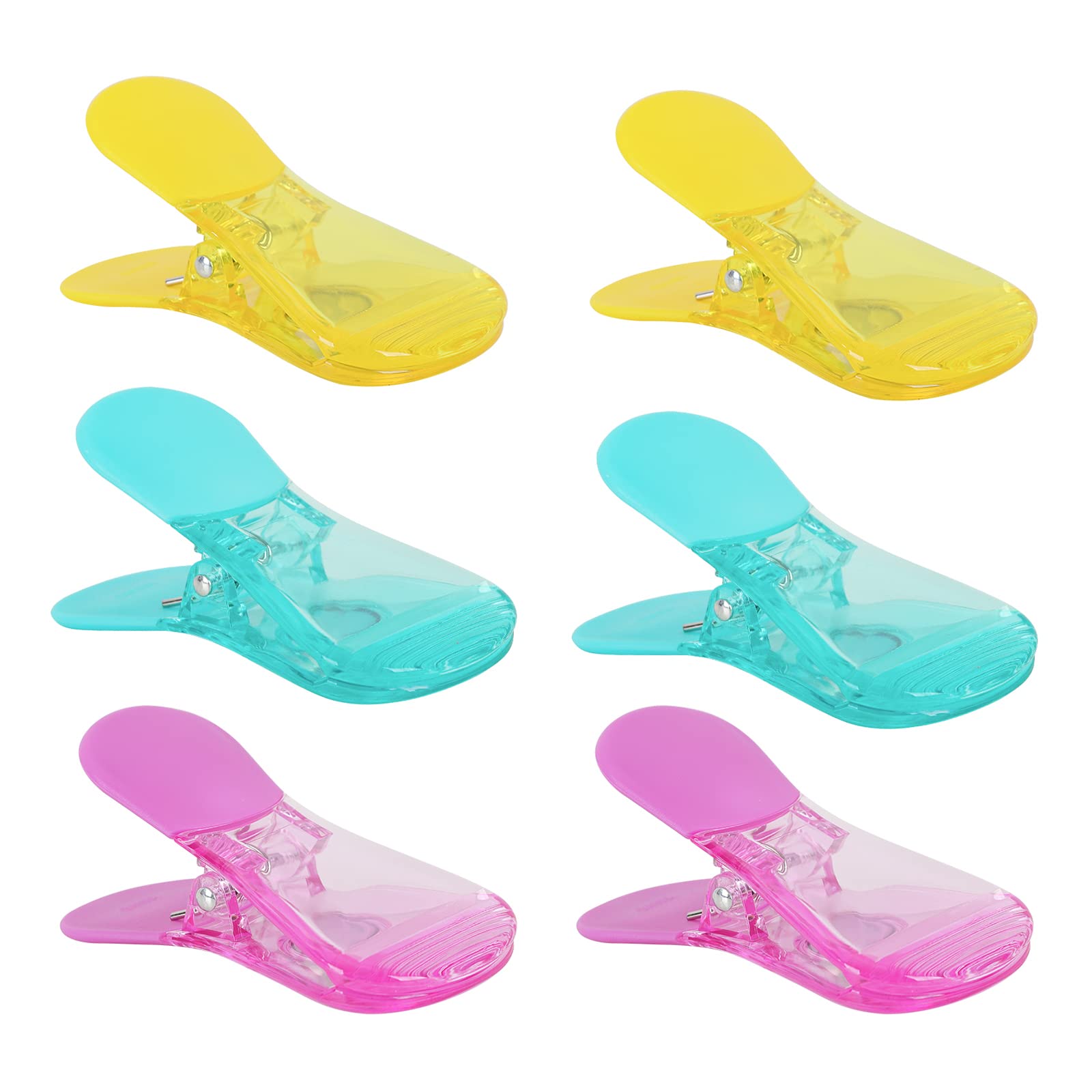 Multipurpose Plastic Refrigerator Magnet Clips Set - 6 Pack Neon Color Magnetic Paper Clips & Snack Bag Clips for Kitchen, Office & School Organization