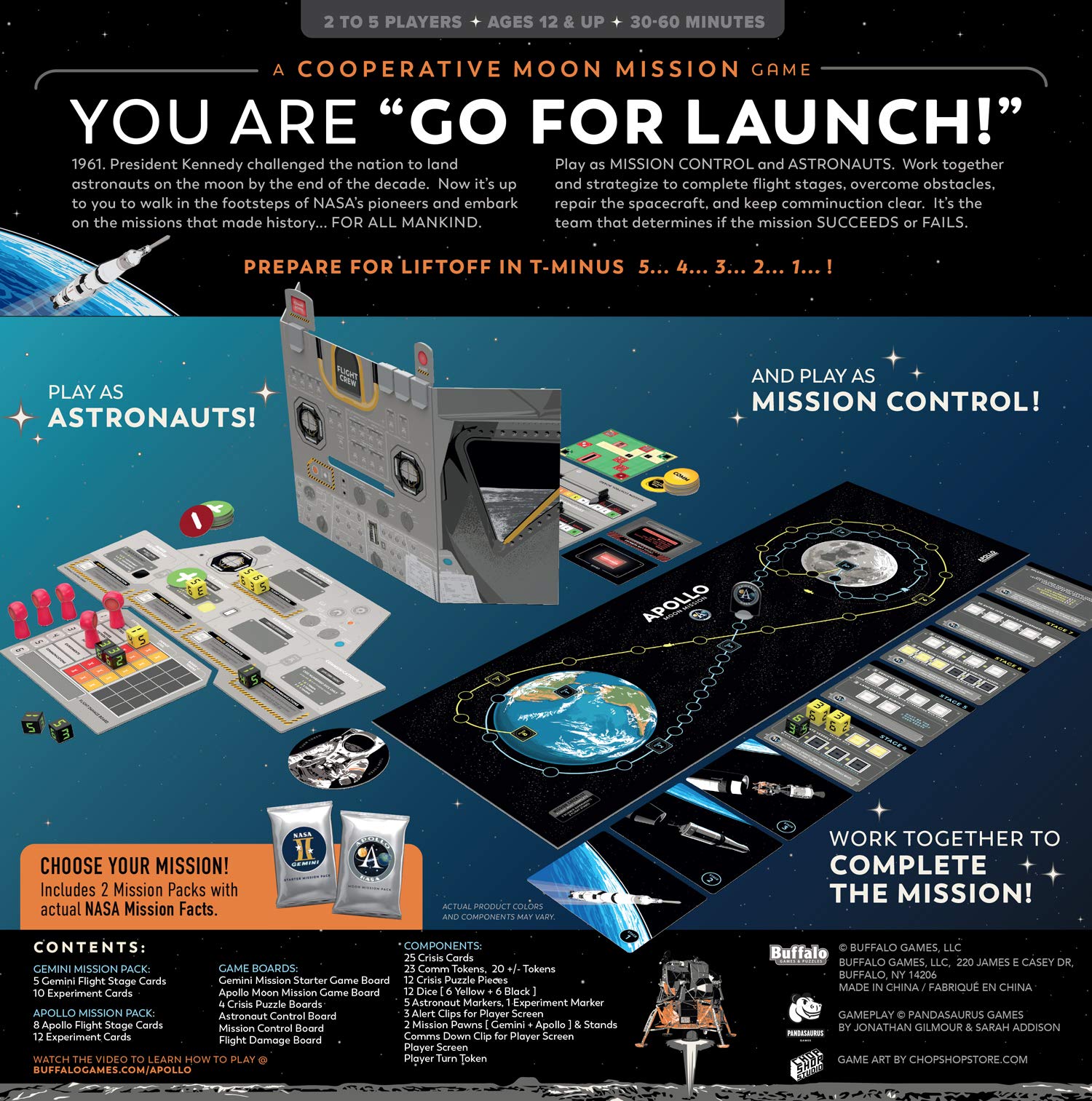 Buffalo Games Apollo NASA Strategy Board Game - Long Play Space Mission Adventure - Perfect for Family Game Night & Space Enthusiasts | STEM Educational Gift for Adults & Kids