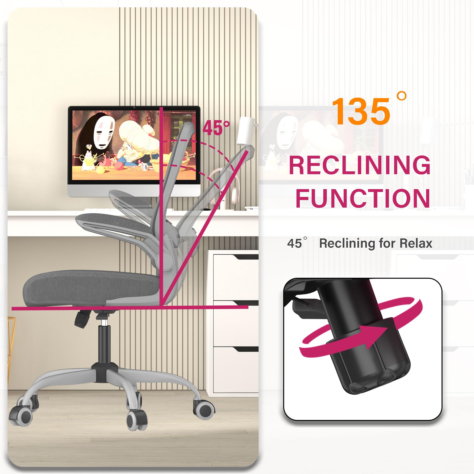 Ergonomic Office Chair with Adjustable Lumbar Support - High Back Mesh Computer Desk Chair with Flip-Up Armrests - BIFMA Certified Task Chair for Home Office & Workspace - Perfect for Long Hours of Sitting and Productivity