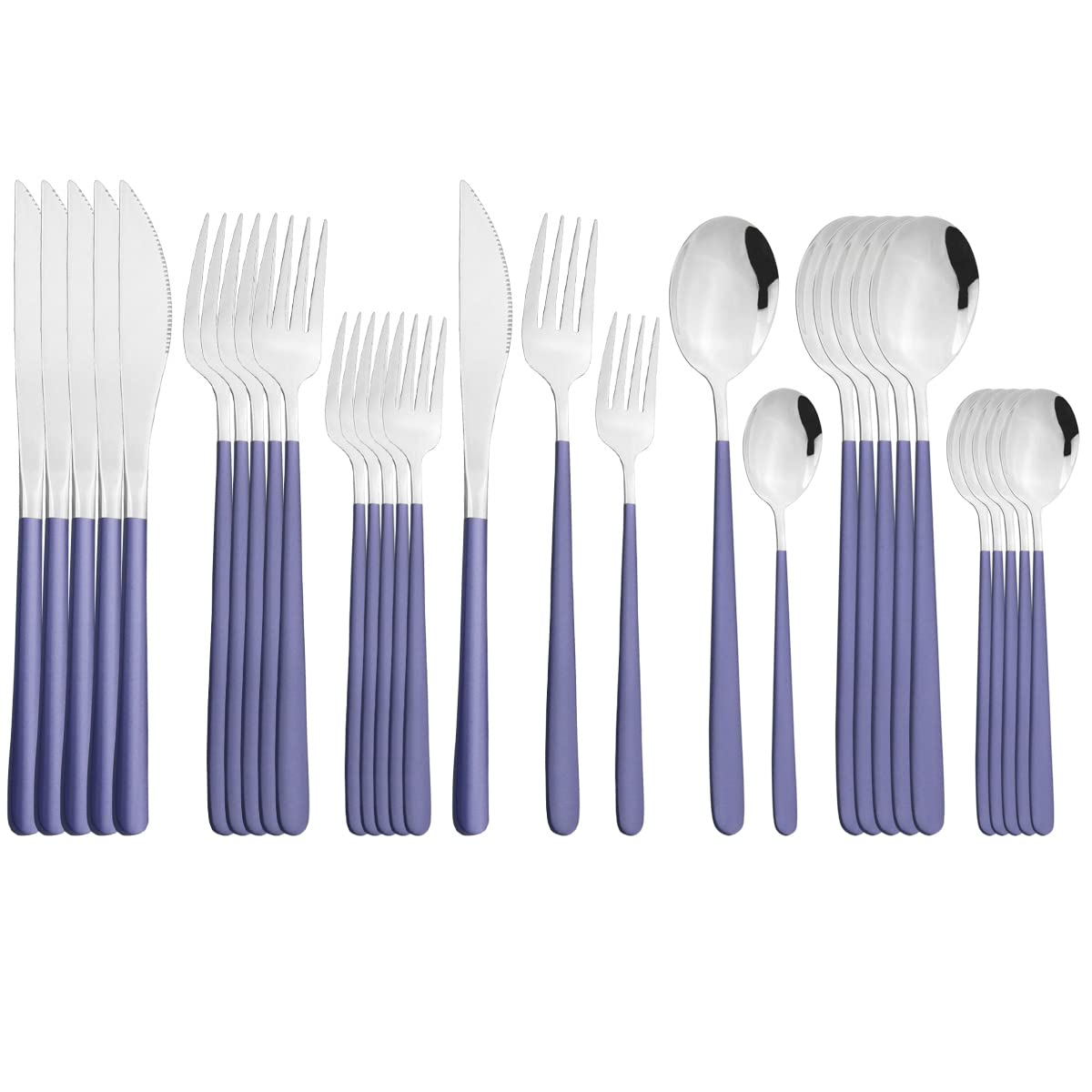 Premium 30-Piece 18/10 Stainless Steel Silverware Flatware Set - Knife, Fork & Spoon Cutlery for 6 People - Elegant Purple Silver Dinnerware for Home, Kitchen & Formal Dining | Perfect for Everyday Meals, Dinner Parties & Special Occasions