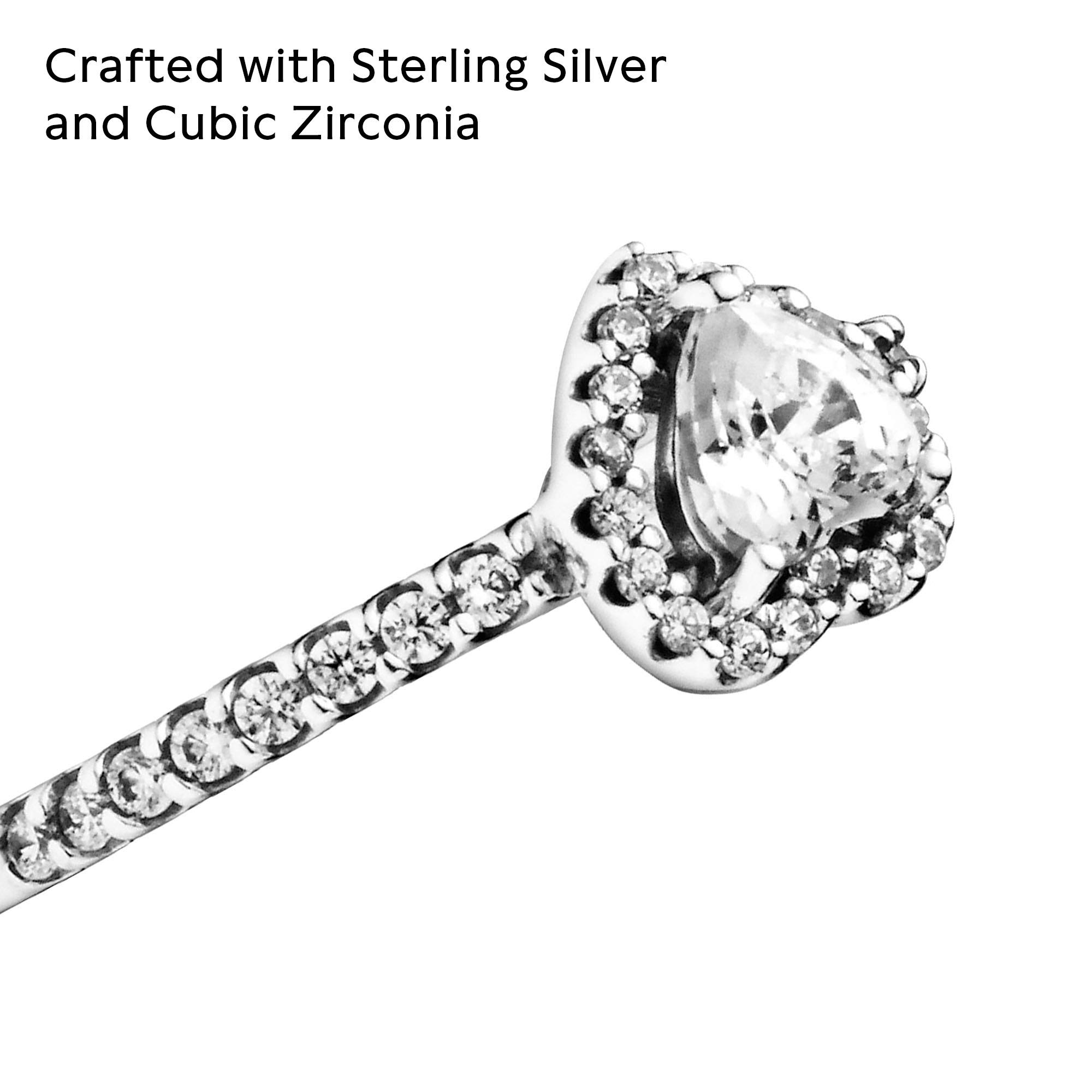 PANDORA Sterling Silver Elevated Heart Promise Ring for Women - Clear Cubic Zirconia Stackable Layering Ring - Size 7.5 with Gift Box - Perfect for Anniversaries, Valentine's Day & Romantic Gifts