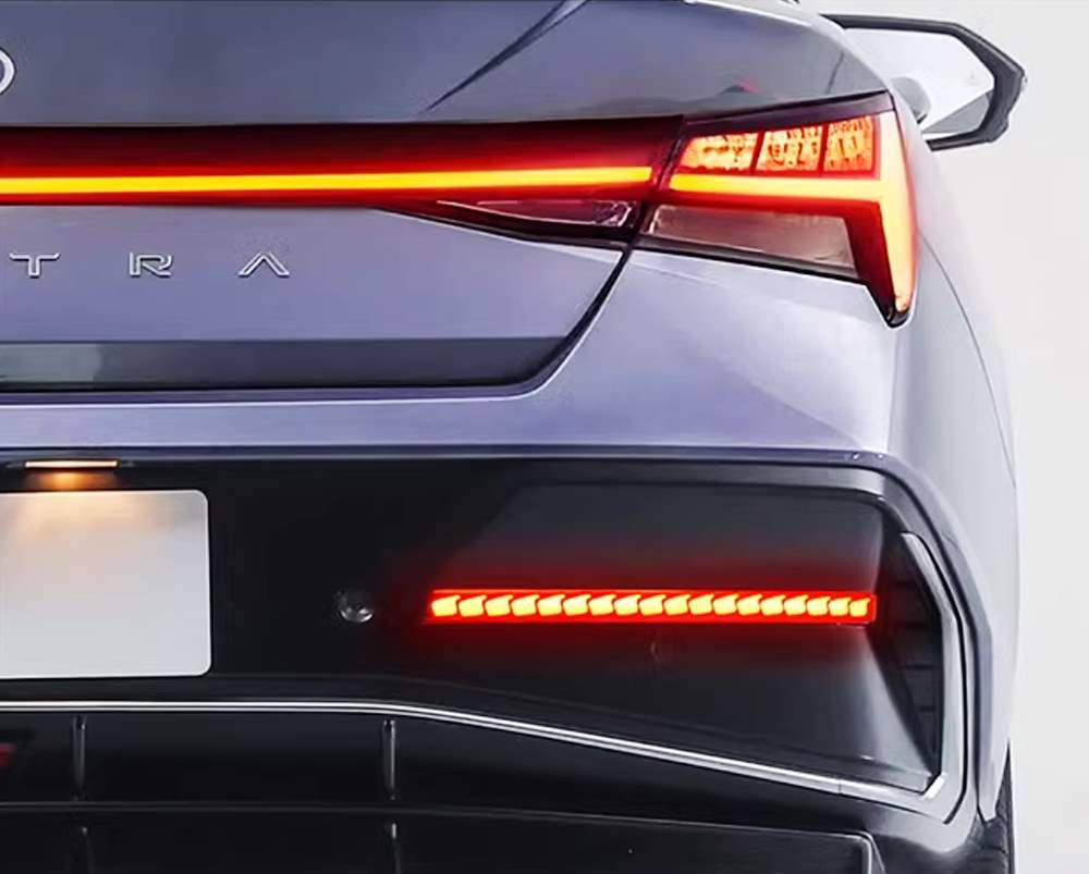 2024 Hyundai Elantra Dark Red Full LED Rear Bumper Reflectors with Sequential Turn Signals - Enhanced Safety & Style for Night Driving & Custom Car Mods