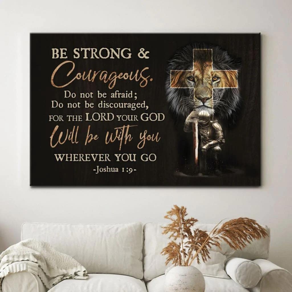 Christian Warrior Be Strong And Courageous Jesus Wall Art - Inspirational Horizontal Canvas Prints for Home & Church Decor - Religious God Art for Living Room, Bedroom, Office