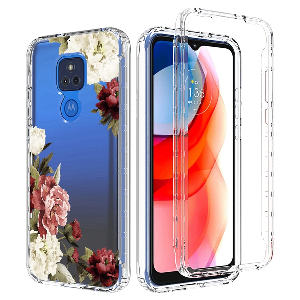 Premium Clear Floral Phone Case for Motorola Moto G Play 2021 (XT2093DL) with Tempered Glass Screen Protector - Slim Protective Cover with Cute Flower Design - Perfect for Everyday Use, Work & Travel